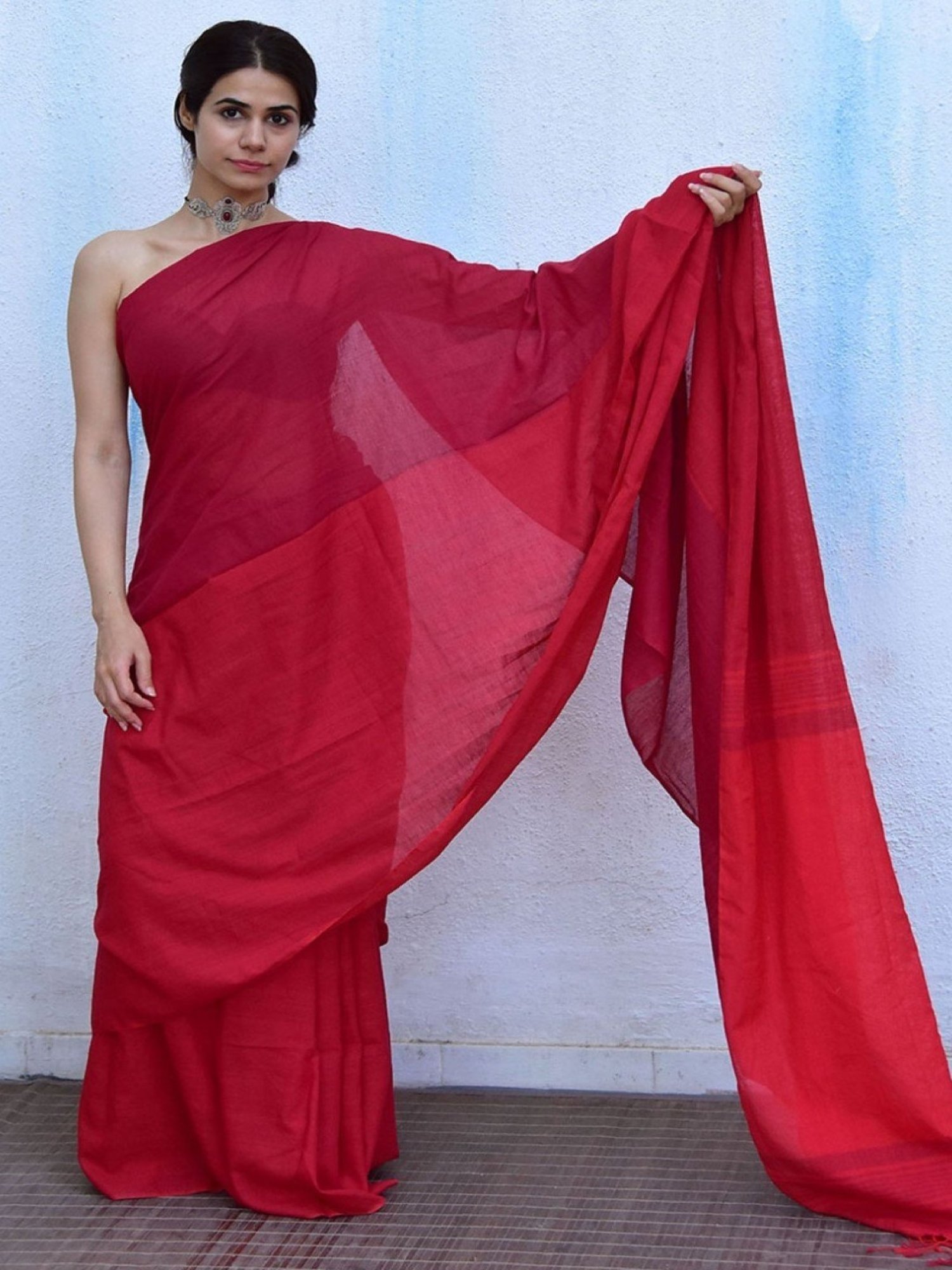 Chidiyaa Leela Blush Red Handwoven Cotton Saree