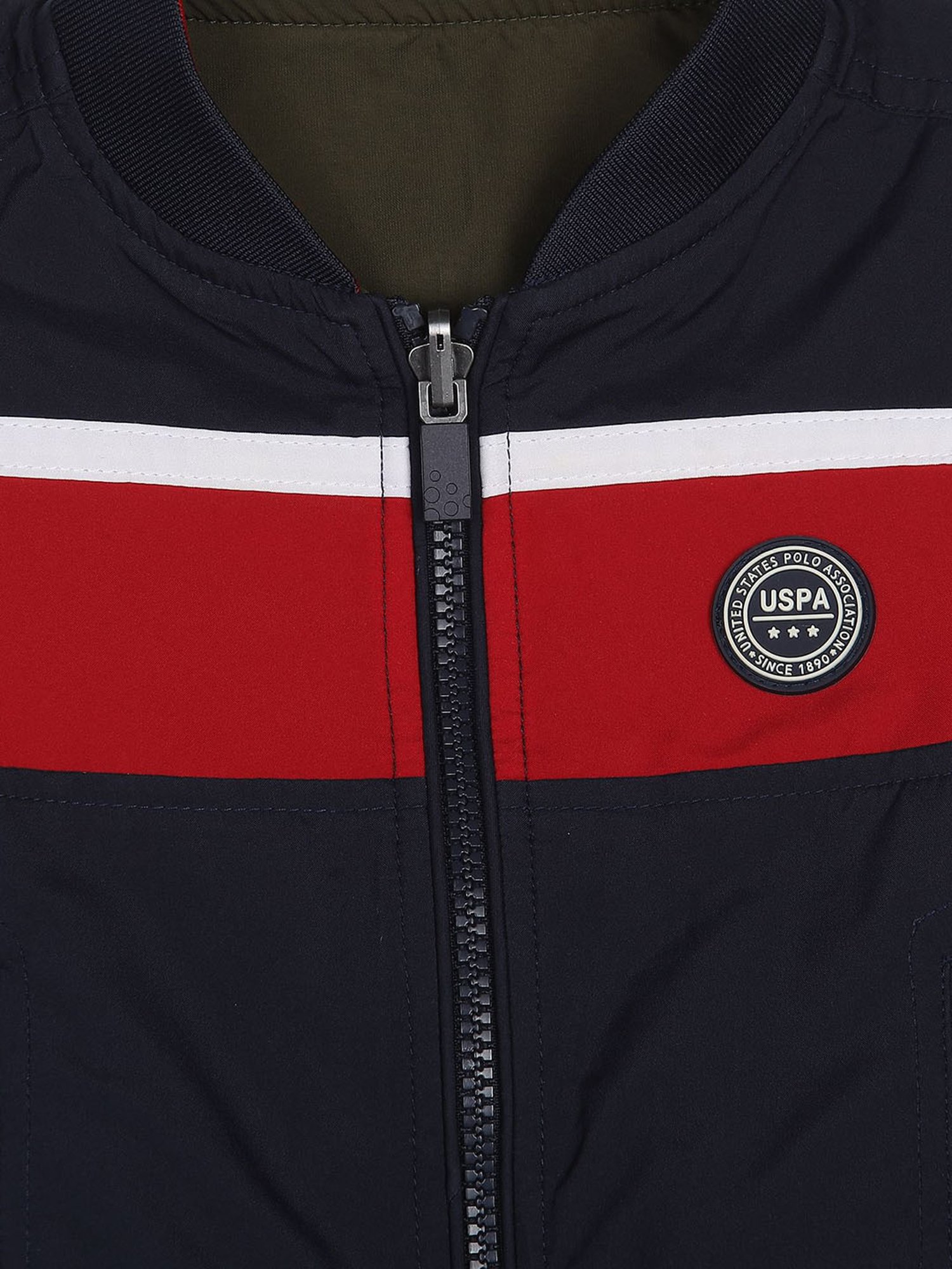 U.S. Polo Assn. Kids Olive & Navy Solid Full Sleeves Reversible Jacket