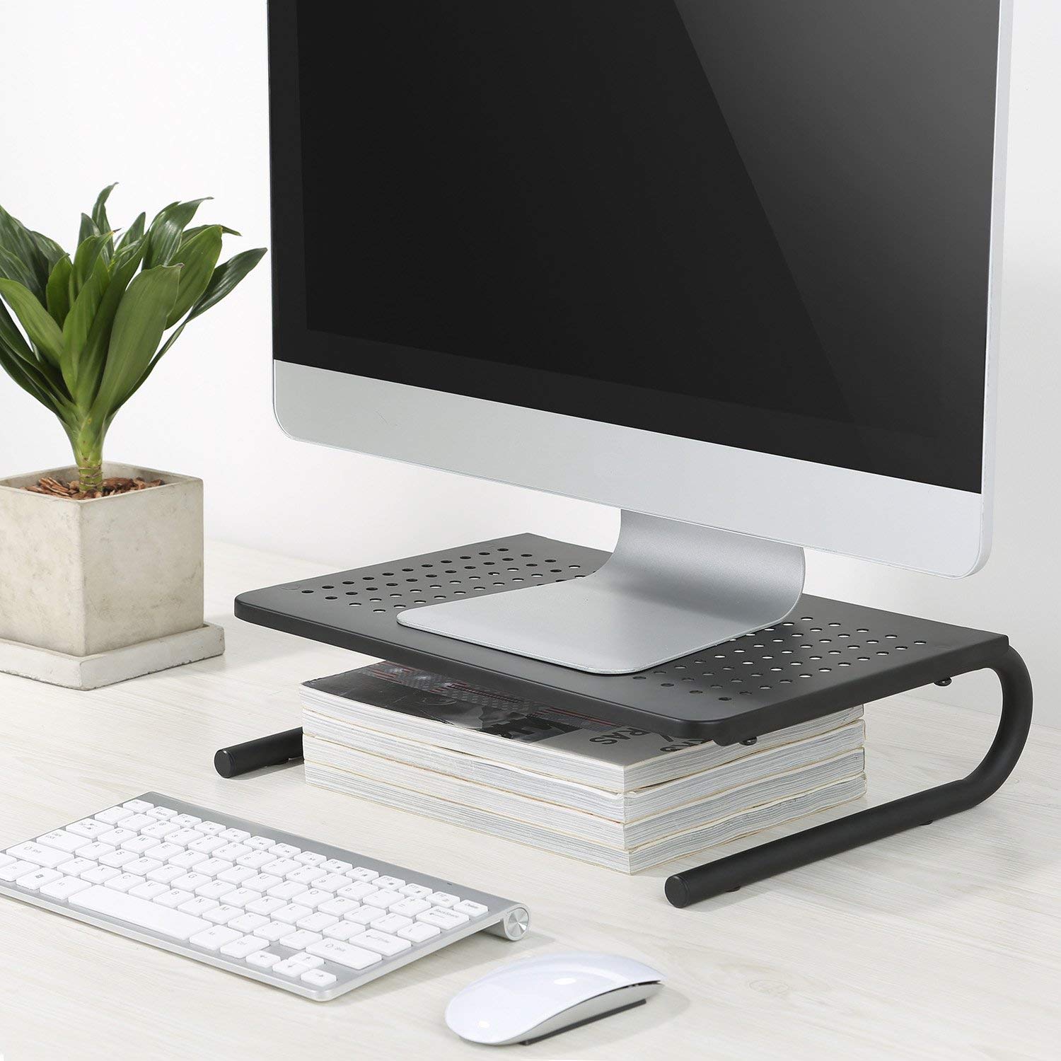 Monitor Stand Riser with Vented Metal for Computer, Laptop, Desk, iMac, Printer with 14.5 Platform 4 inch Height &ndash; Black (1 Pack)