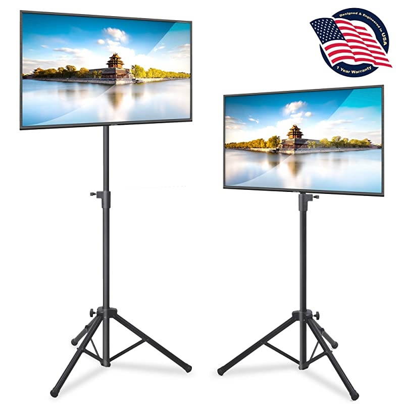 LED TV Tripod Stand - 2 Pcs Portable TV Stand, Foldable TV Stand Mount, Fits LCD Flat Panel Screen TV Up to 32" w/Adjustable Tilt & Height, 22lbs Weight Capacity, VESA 75, 100 - PTVSTNDPT3215X2