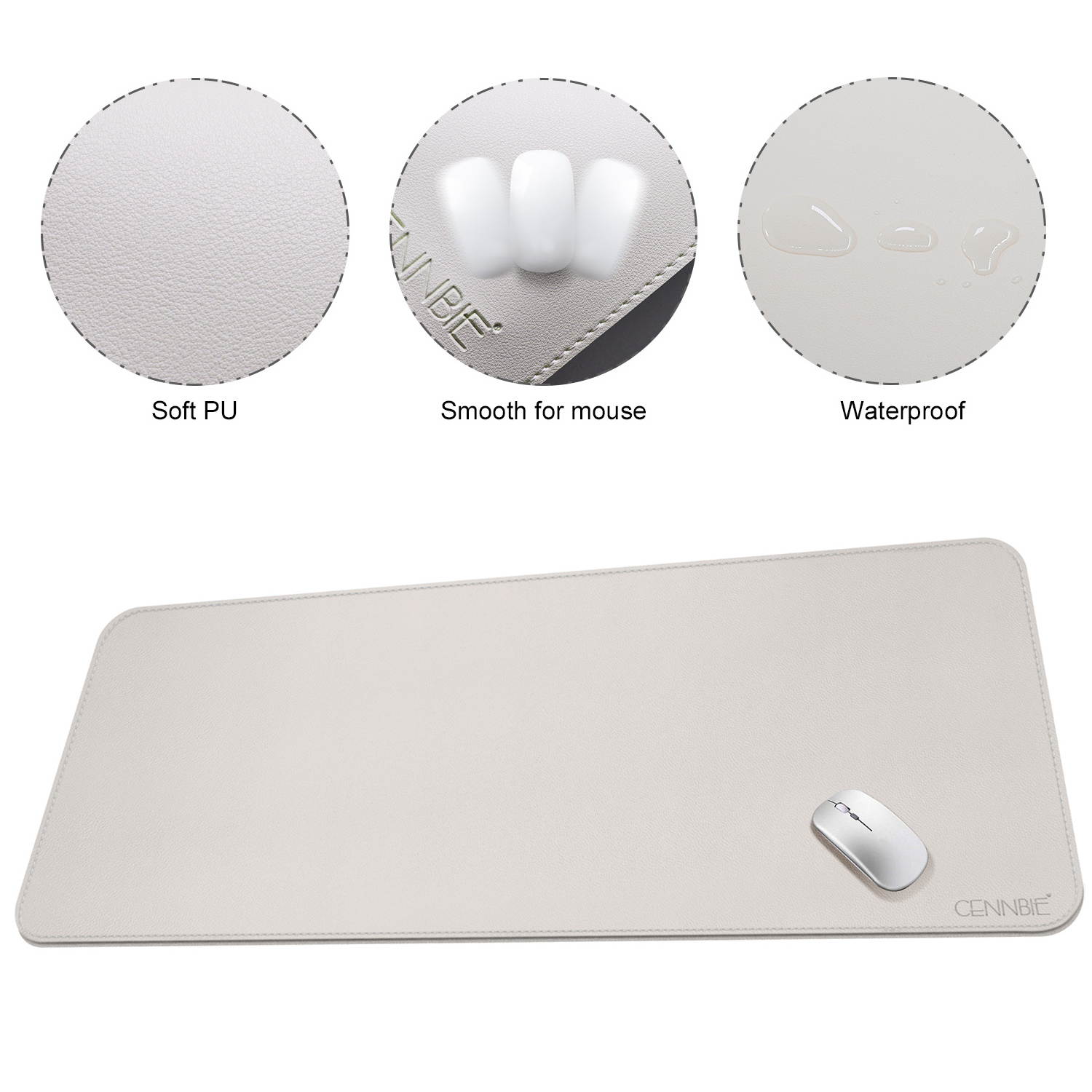 Large PU Leather Desk Pad 130*60cm Keyboard Mat Mousepad Non-slip Gaming Desktop Office Desk Mat for Game Player PC Computer - White