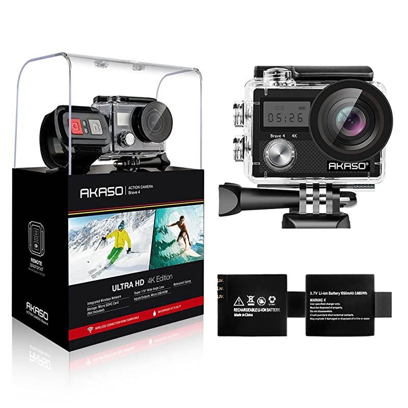 Brave 4 4K 20MP WiFi Action Camera Ultra HD with EIS 30m Underwater Waterproof Camera Remote Control 5X Zoom Underwater Camcorder with 2 Batteries and Helmet Accessories Kit