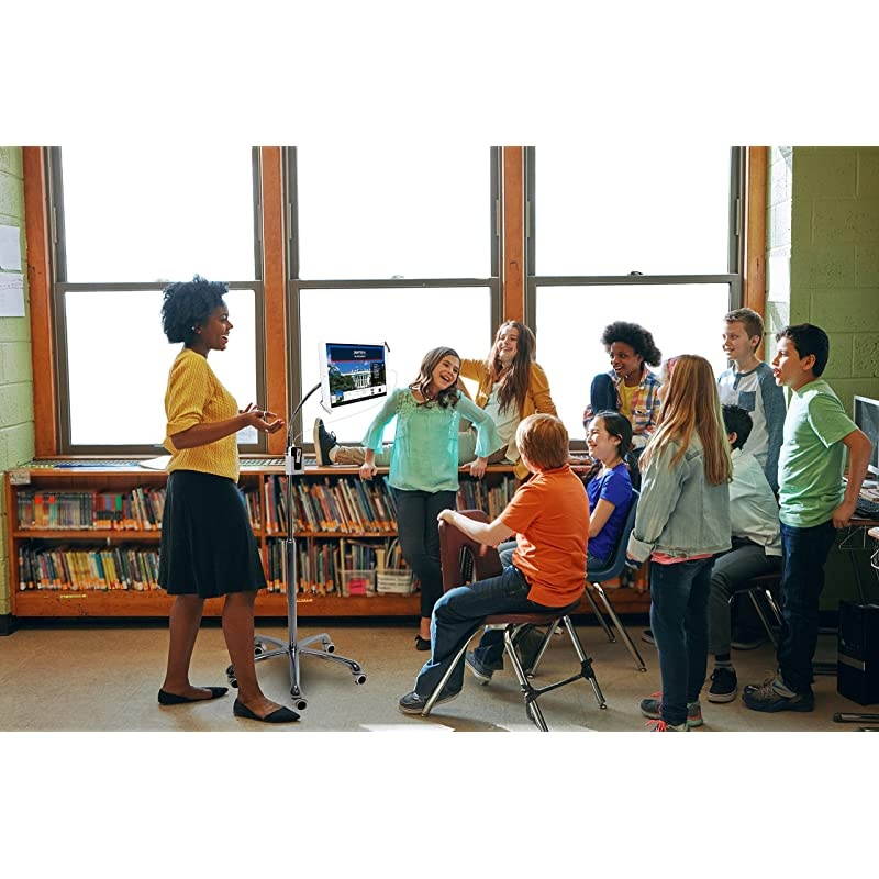 HeavyDuty HeightAdjustable Rotating Tablet Stand with Security Gooseneck and Locking Wheels for 713quot Tablets Including iPad 102Inch 7th Gen Silver