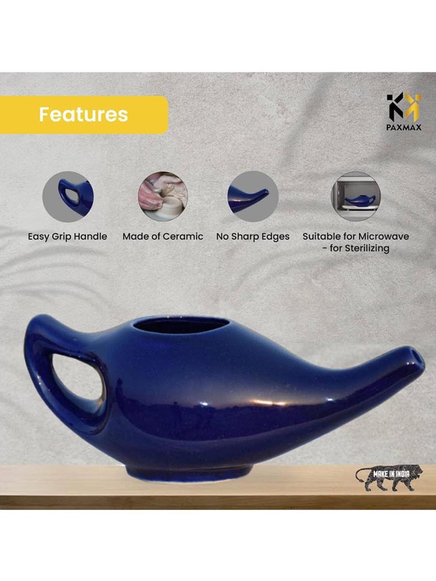 PAXMAX Porcelain Ceramic Neti Pot for Nasal Cleansing (Blue)
