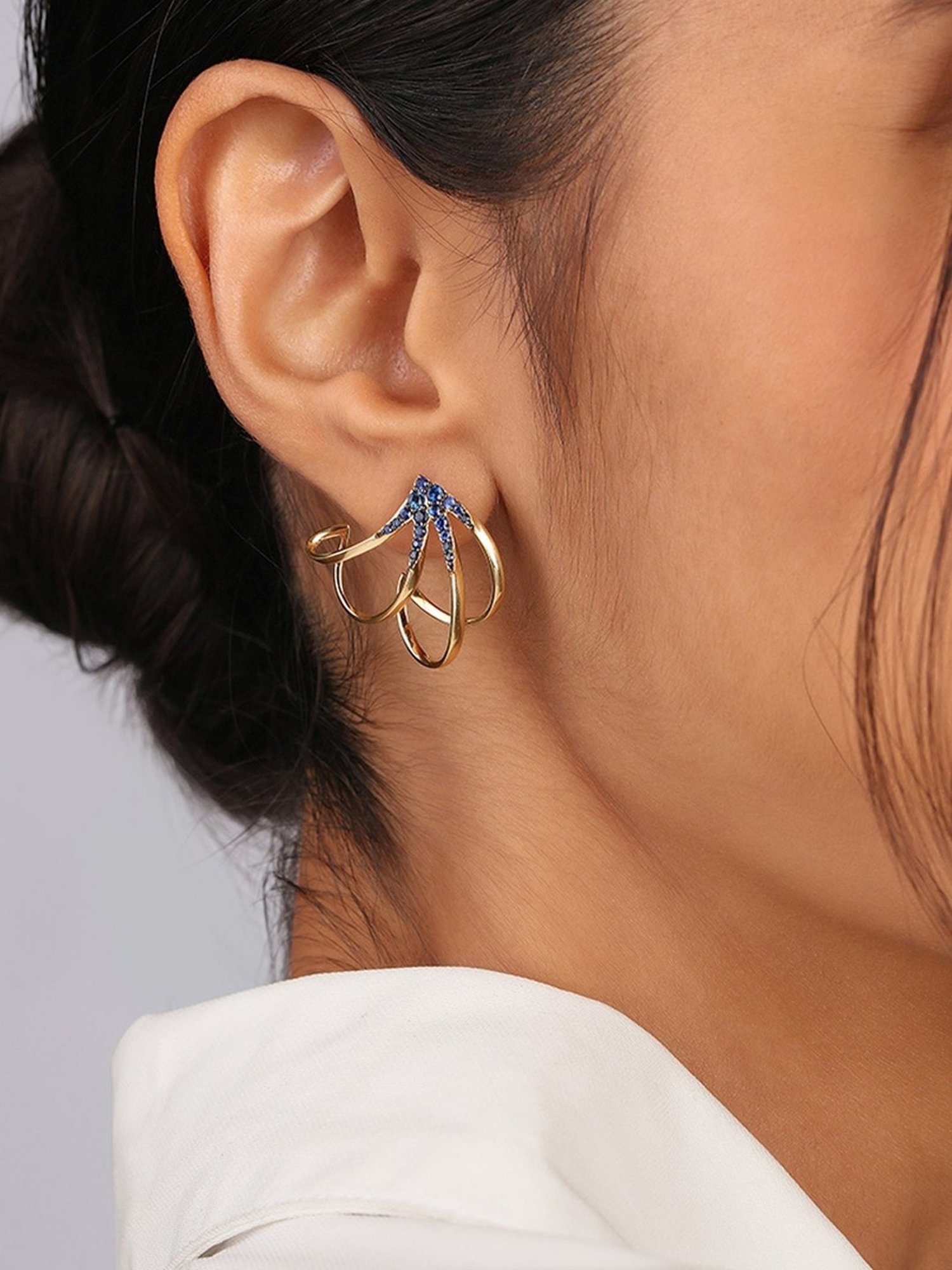 Mia by Tanishq Blue Sapphire Galaxy Trails 14k Gold Hoop Earrings
