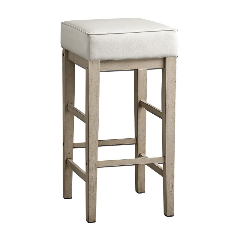 Lexicon 29-Inch Pub Height Wooden Bar Stool with Solid Wood Legs and Faux Leather Seat Kitchen Barstool Dinning Chair, White