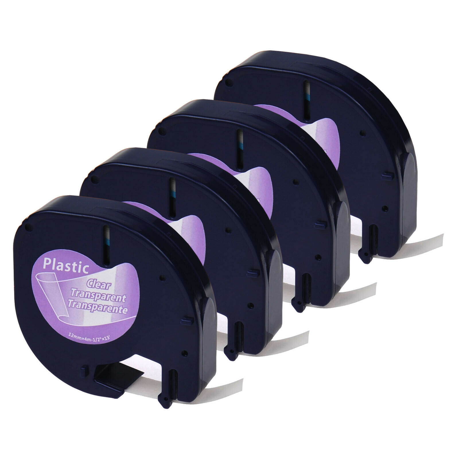 4 PK Label Tape Black on Clear 12mm for Dymo 16952 LetraTag Plastic Plus LT100H