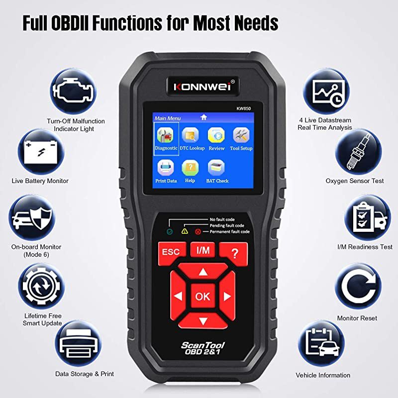 OBD2 Scanner Professional OBD II Auto Fault Code Reader Automotive Check Engine Light Diagnostic EOBD Scan Tool for All OBDII Protocol Cars Since 1996 Enhanced KW850