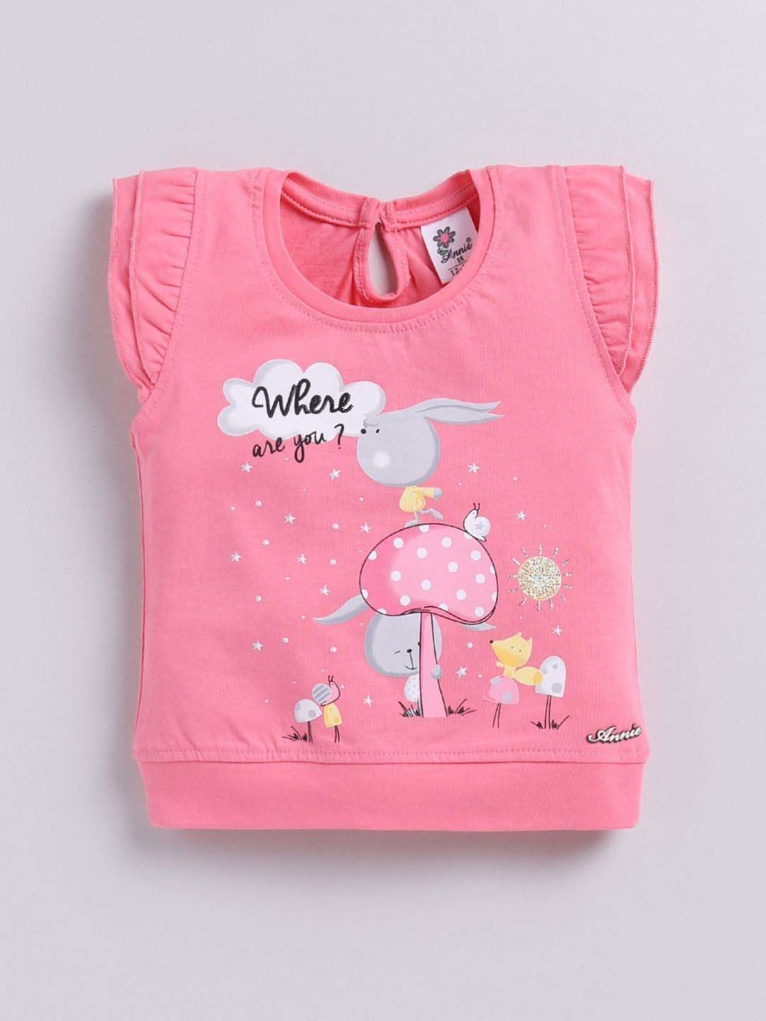 ANNIE Girls Pink Cotton Printed Co-ord set