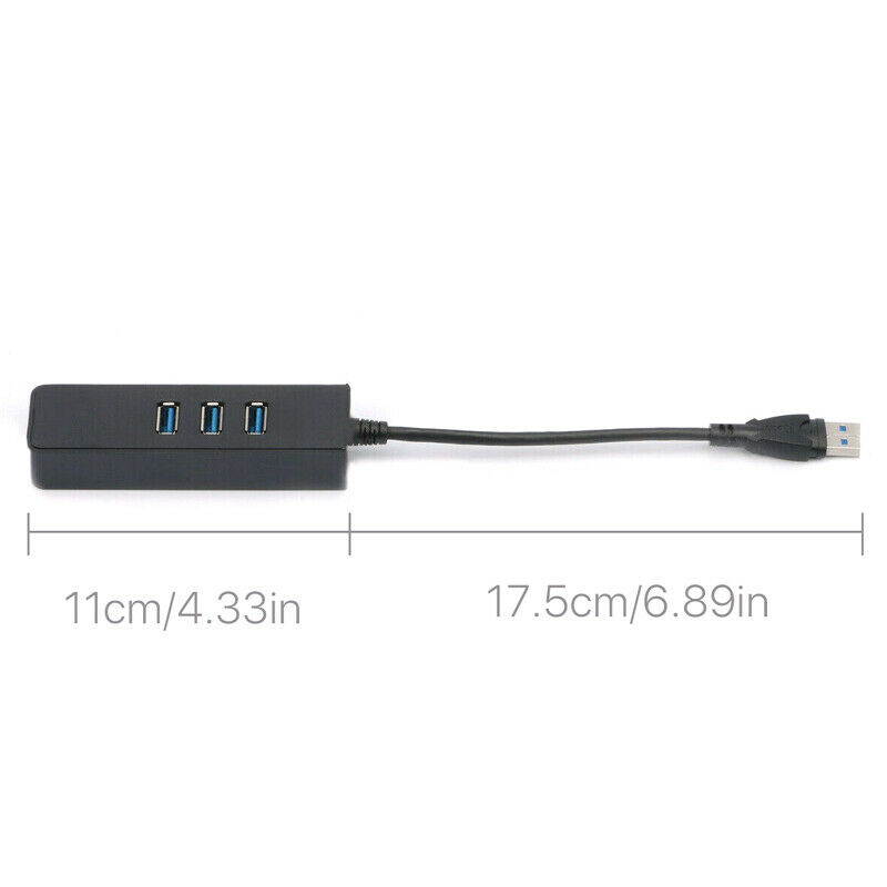 3 Port USB 3.0 Hub + Gigabit Ethernet Port Lan RJ45 Network Adapter Hub Up to 1000Mbps, USB Extension for PC, MacBook, Mac, Laptops