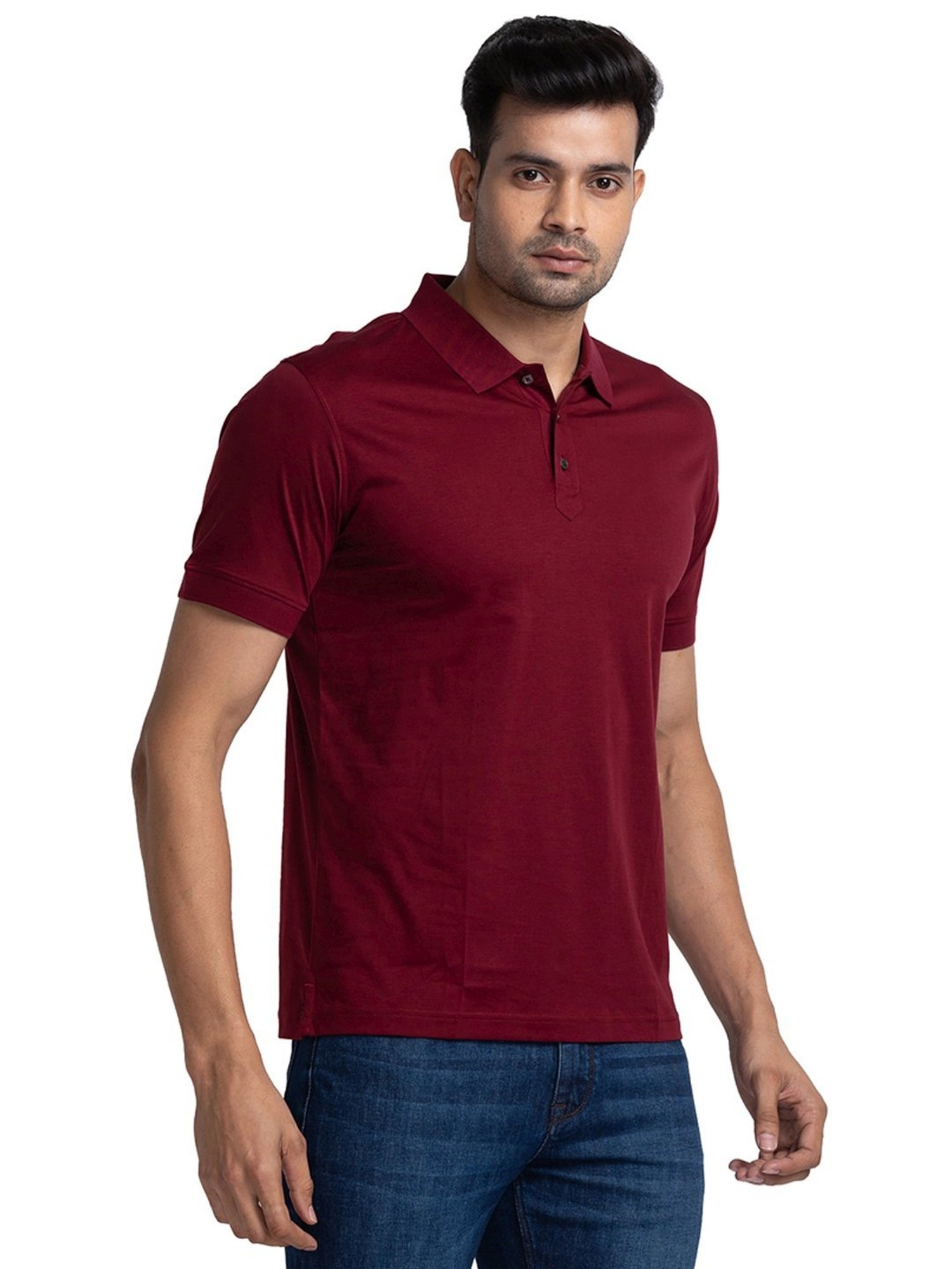 Raymond Maroon Cotton Contemporary Fit Polo T-Shirt