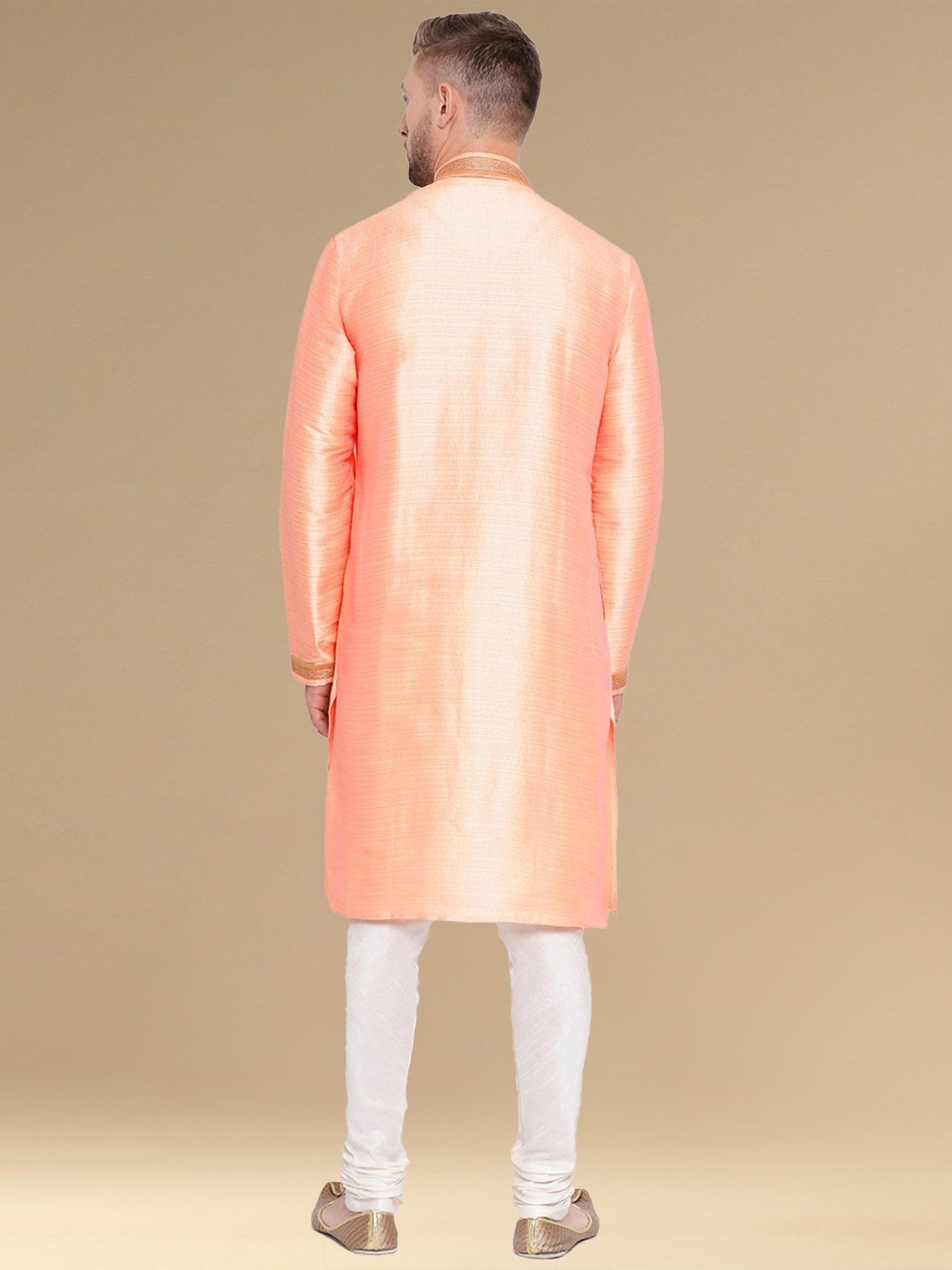 Sanwara Orange & White Cotton Regular Fit Texture Kurta Bottom Set