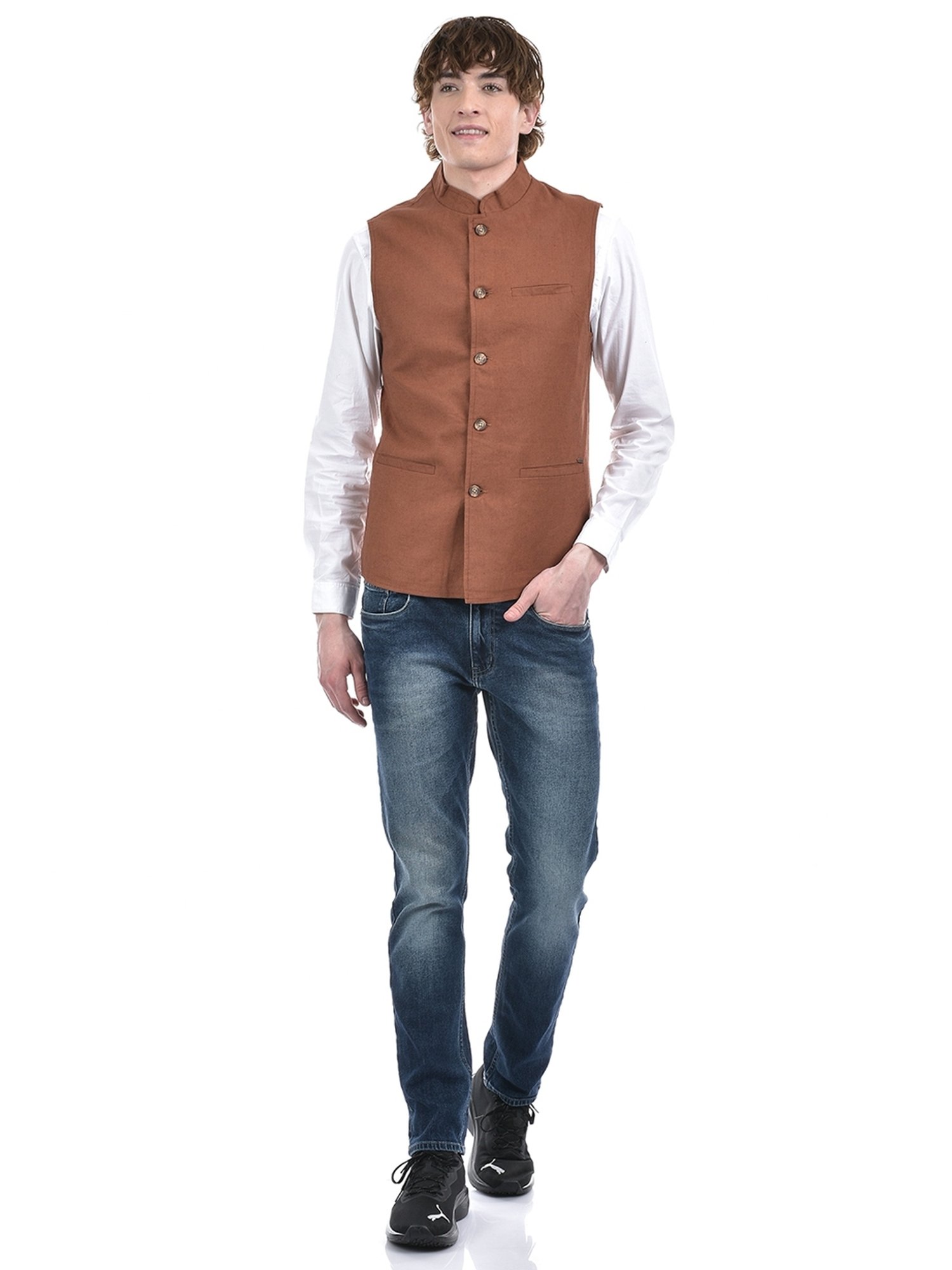 Numero Uno Brown Cotton Regular Fit Nehru Jacket