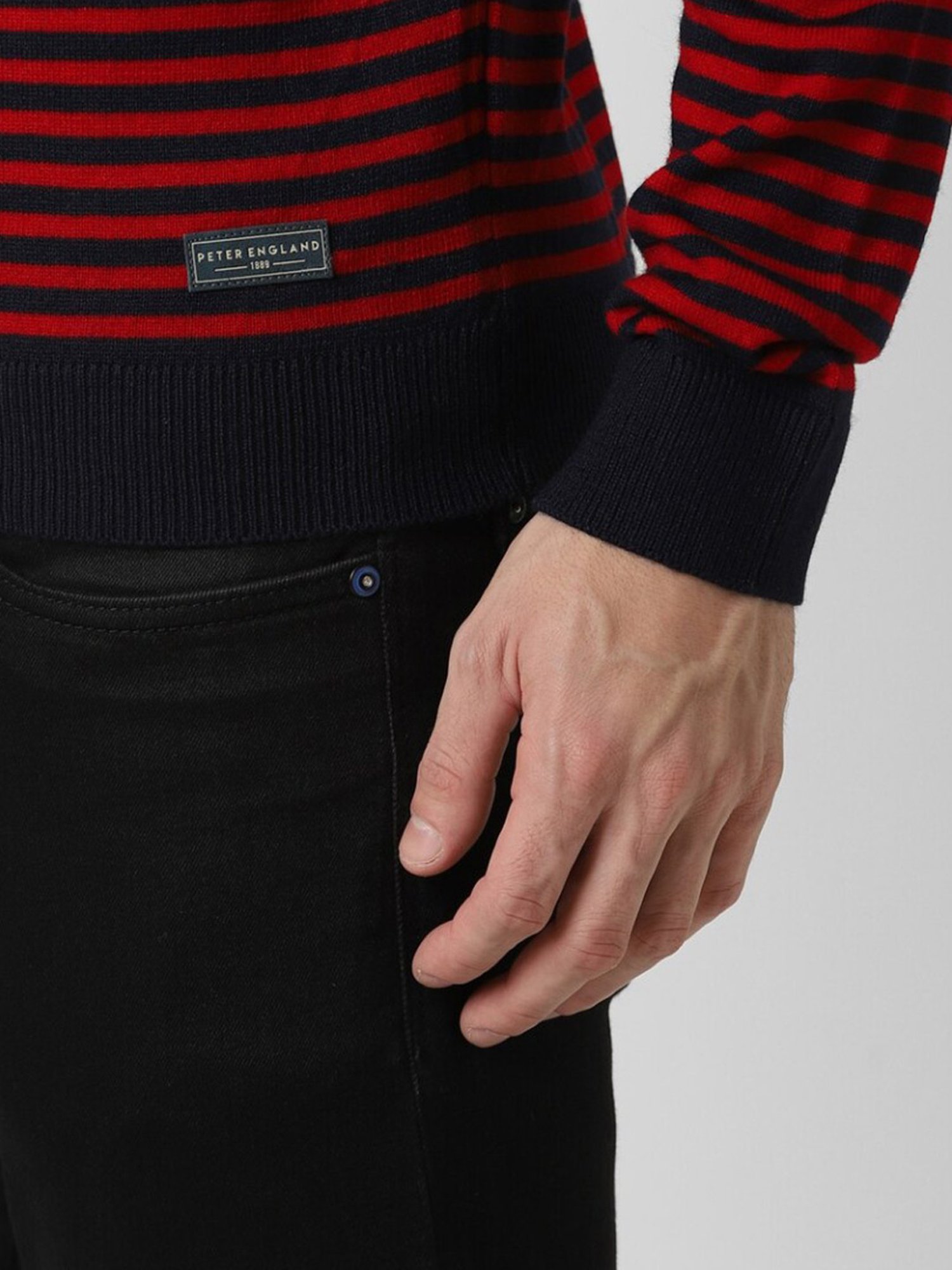 Peter England Red Regular Fit Striped Sweater