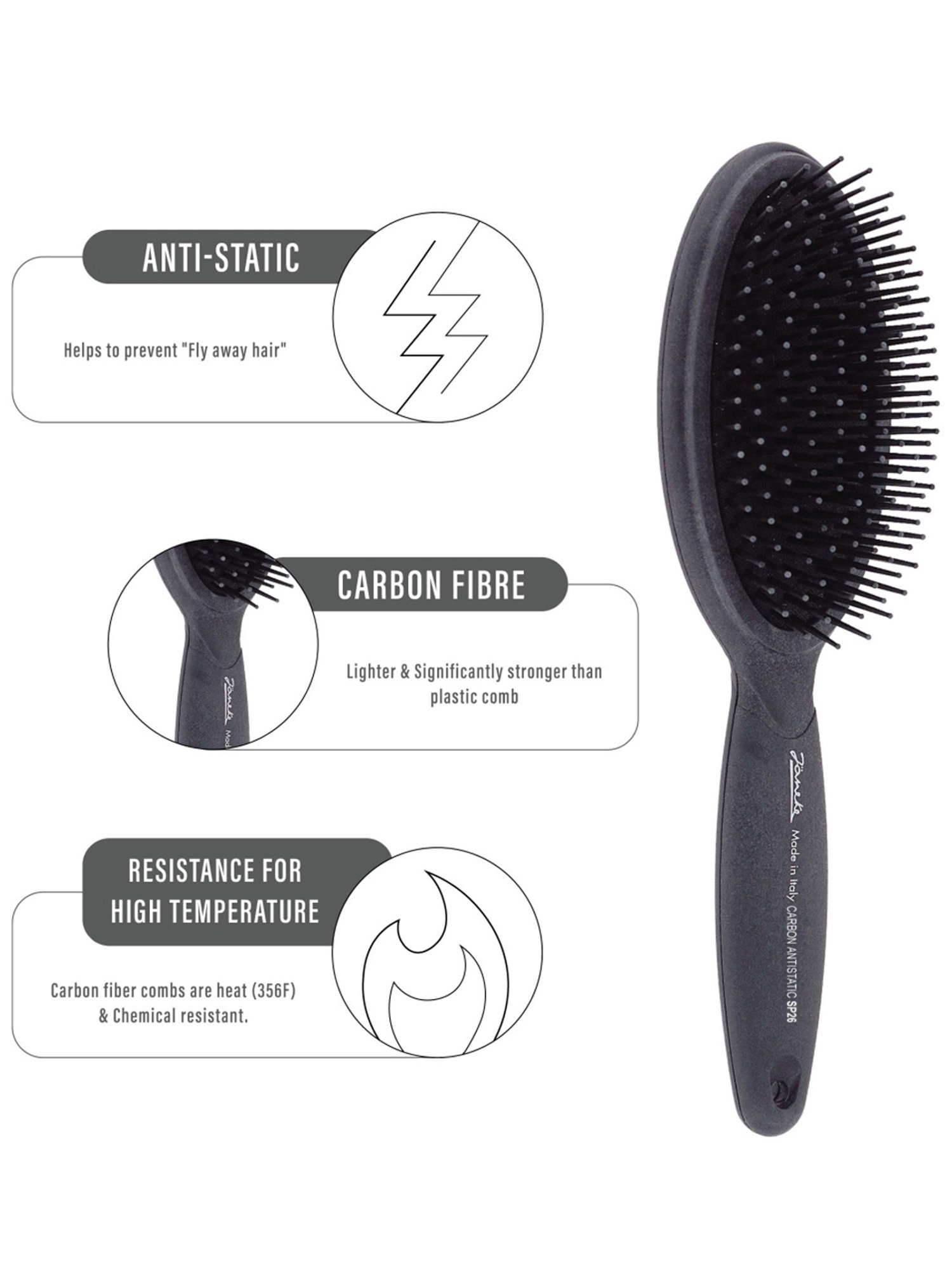 Janeke 1830 Professional Heat Hair Styling Carbon Fibre Pneumatic Anti-Static Hair Brush - 22 cm