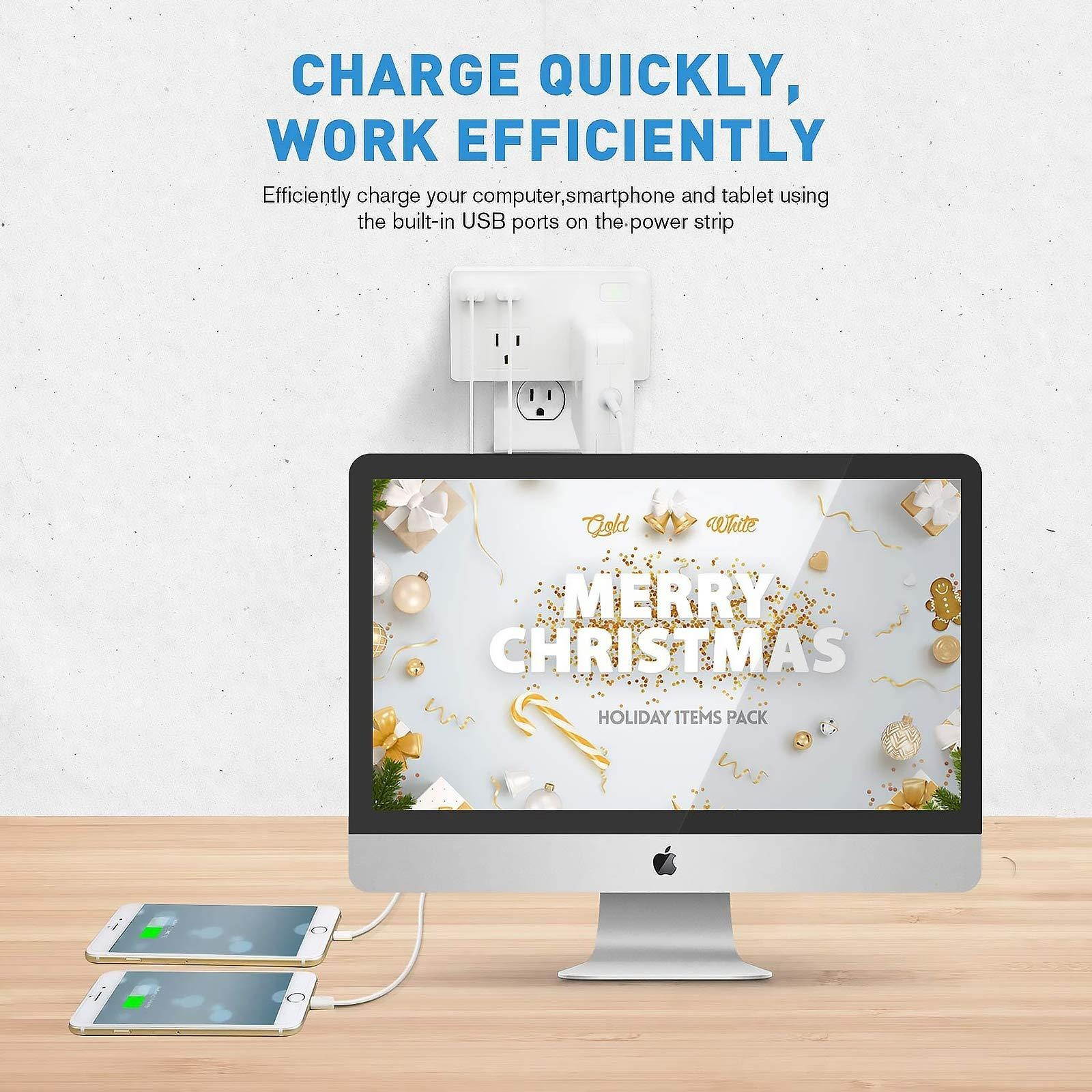 Etekcity Wall Surge Protector Power Strip with 2 USB Charging Ports, 2.4A Fast Charge, 5610 Joules, 1875W/15A, UL Listed, White