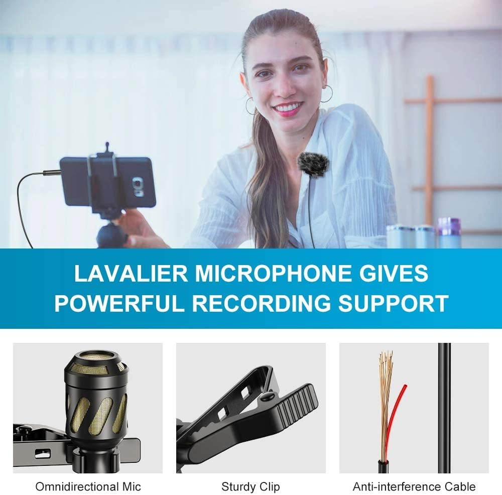 18 Feet Lavalier Microphone, 2 Pack Lapel Microphones for iPhone,Android, PC,Computer,Laptop,Camera,Professional Condenser mic for YouTube,Interview,Video,Include Various Accessories