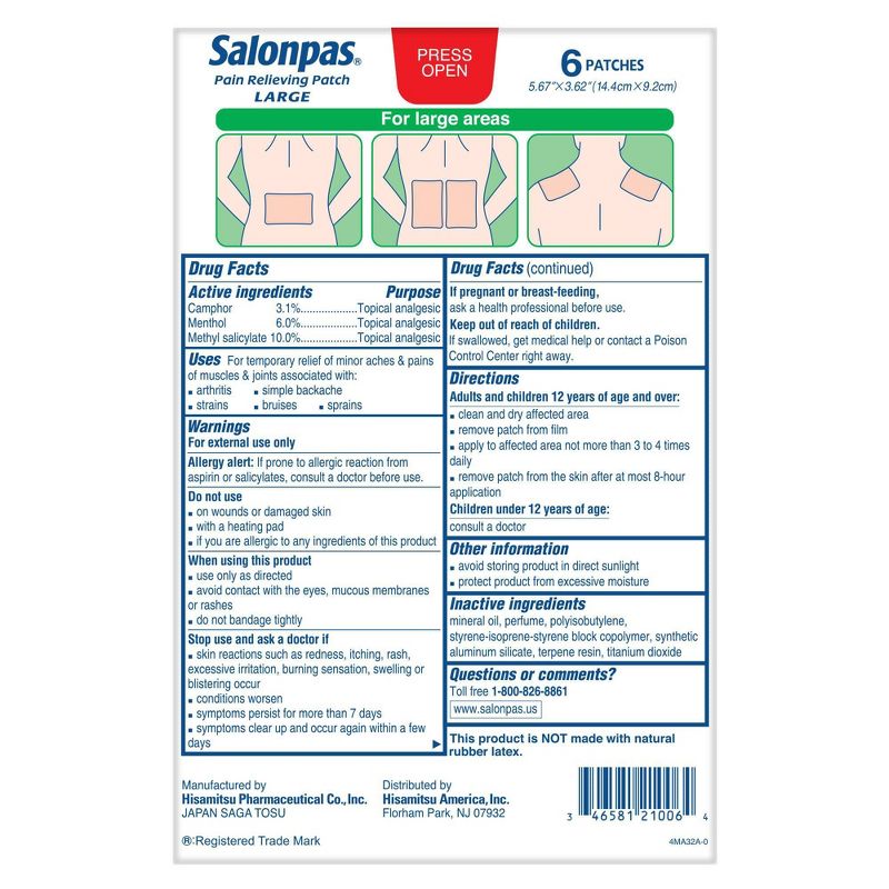 Salonpas Lidocaine 4% Pain Relieving Gel Patch - 6ct