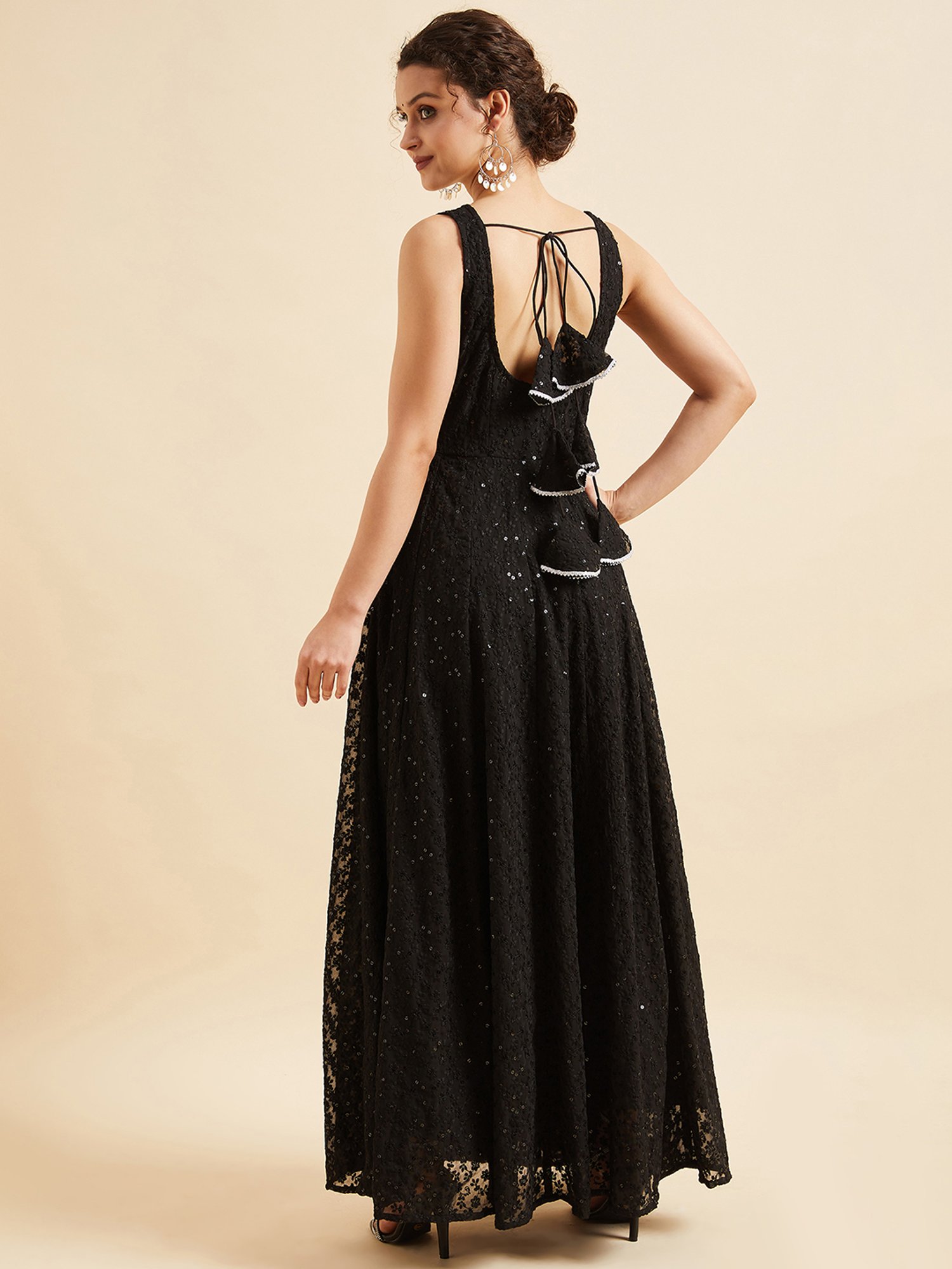 Saffron Threads Black Cotton Floral Print Ethnic Dress