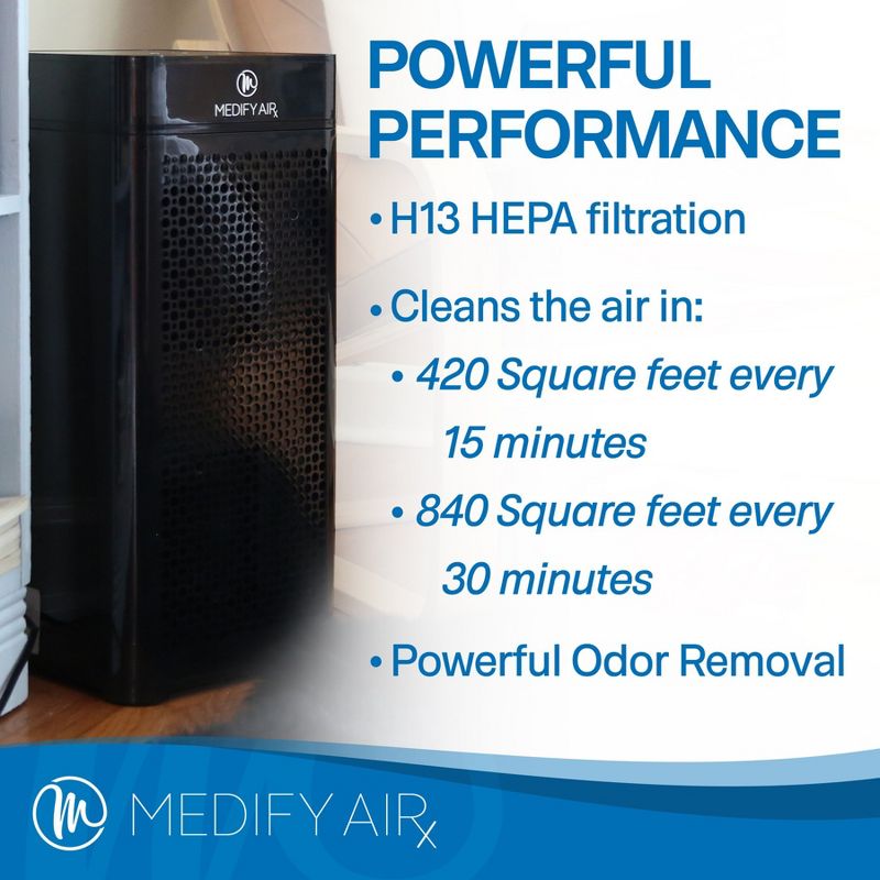 Medify Air MA-40-B1 H13 HEPA Filter Tower Room Air Purifier, Black w/Medify Air MA-40 Home Air Purifier H13 HEPA Replacement Air Filter