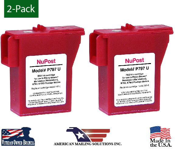 (2-Pack) NuPost Brand K-700, 797-0, 797-Q, 797-M, Pitney Bowes Compatible Red Ink Cartridge Replacement for Pitney Bowes Postage Meter Mailstation/Mailstation2 K700, K7MO