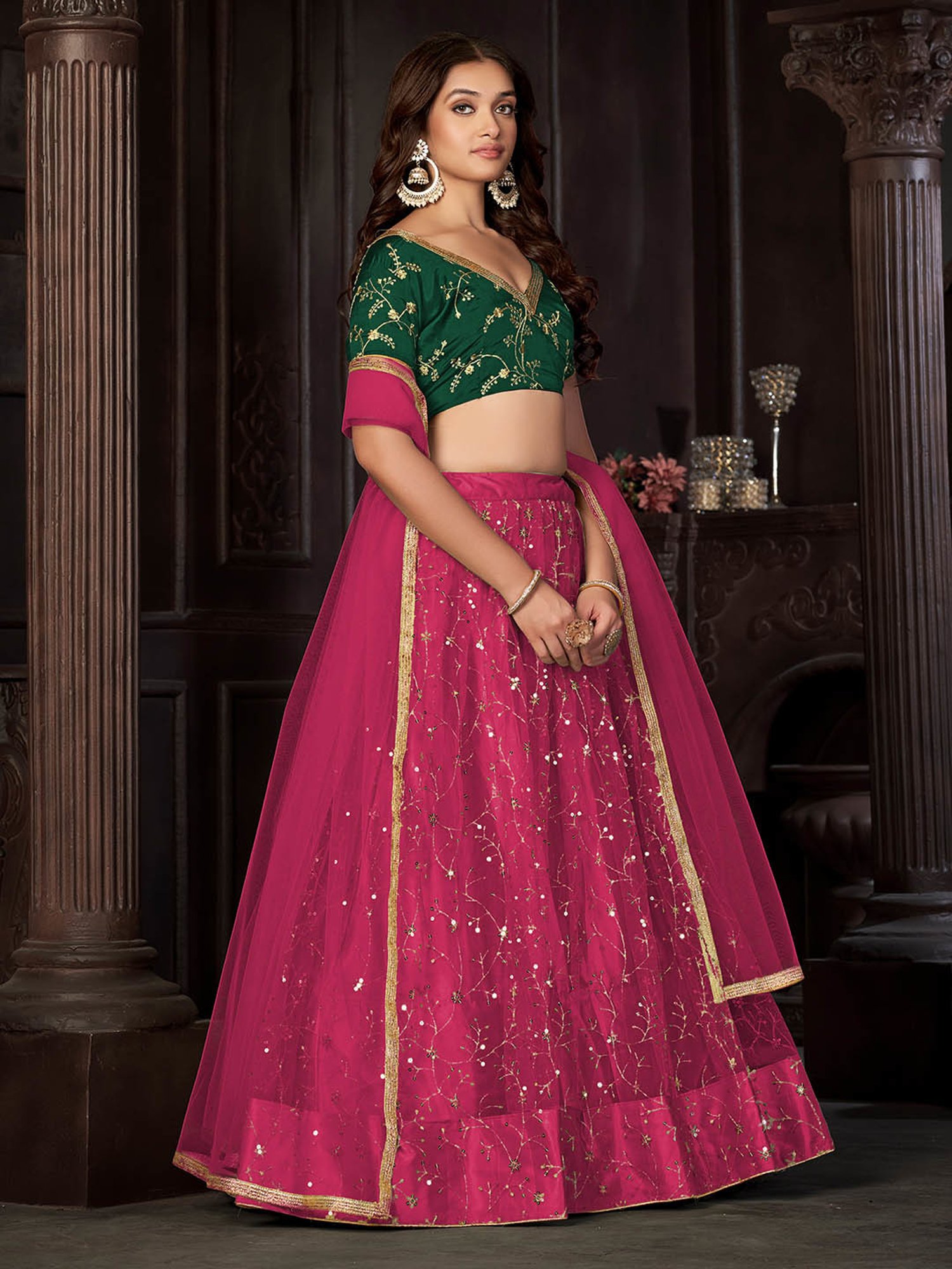 Warthy Ent Pink Embroidered Lehenga Choli Set With Dupatta