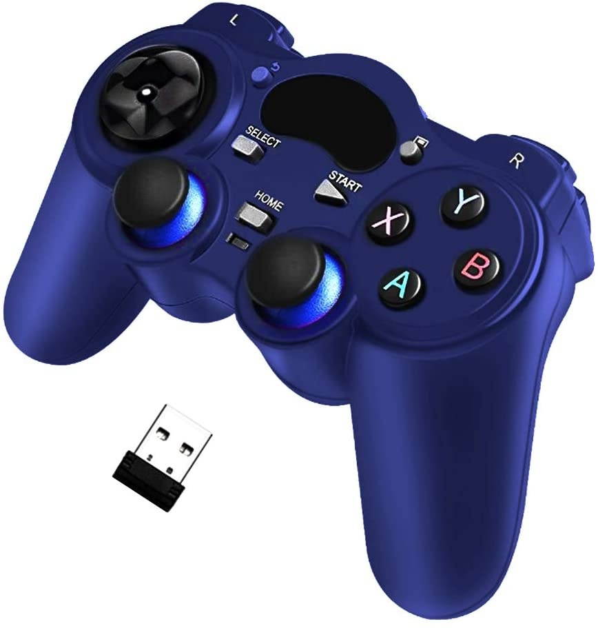 USB Wireless Gaming Controller Gamepad for PC/Laptop Computer(Windows XP/7/8/10) & PS3 & Android & Steam (Blue)