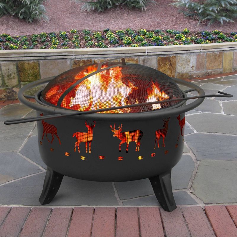 29.5" Patio Lights Deer Tracks Wood Burning Fire Pit - Black - Landmann