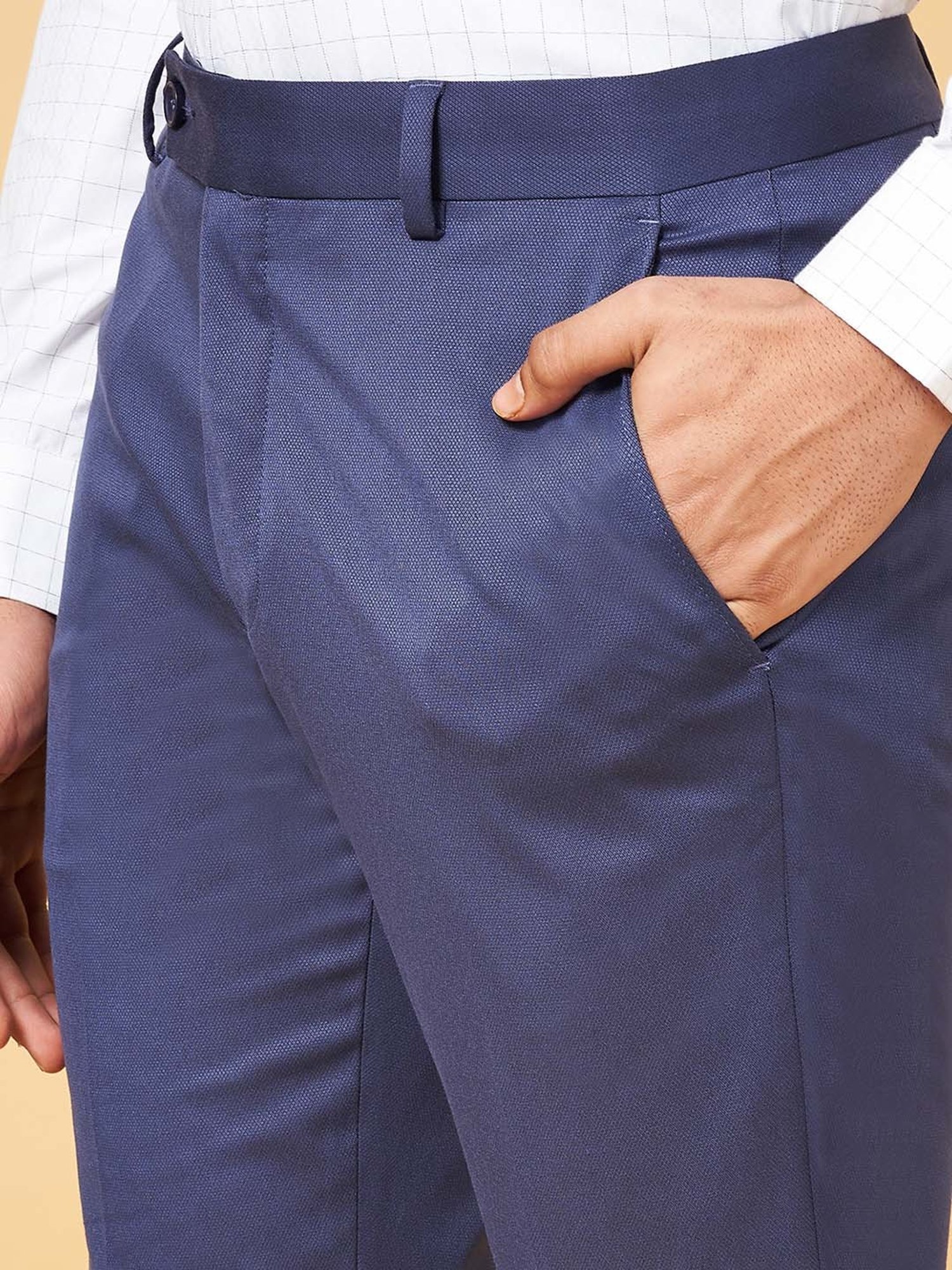 Peregrine by Pantaloons Blue Slim Fit Flat Front Trousers