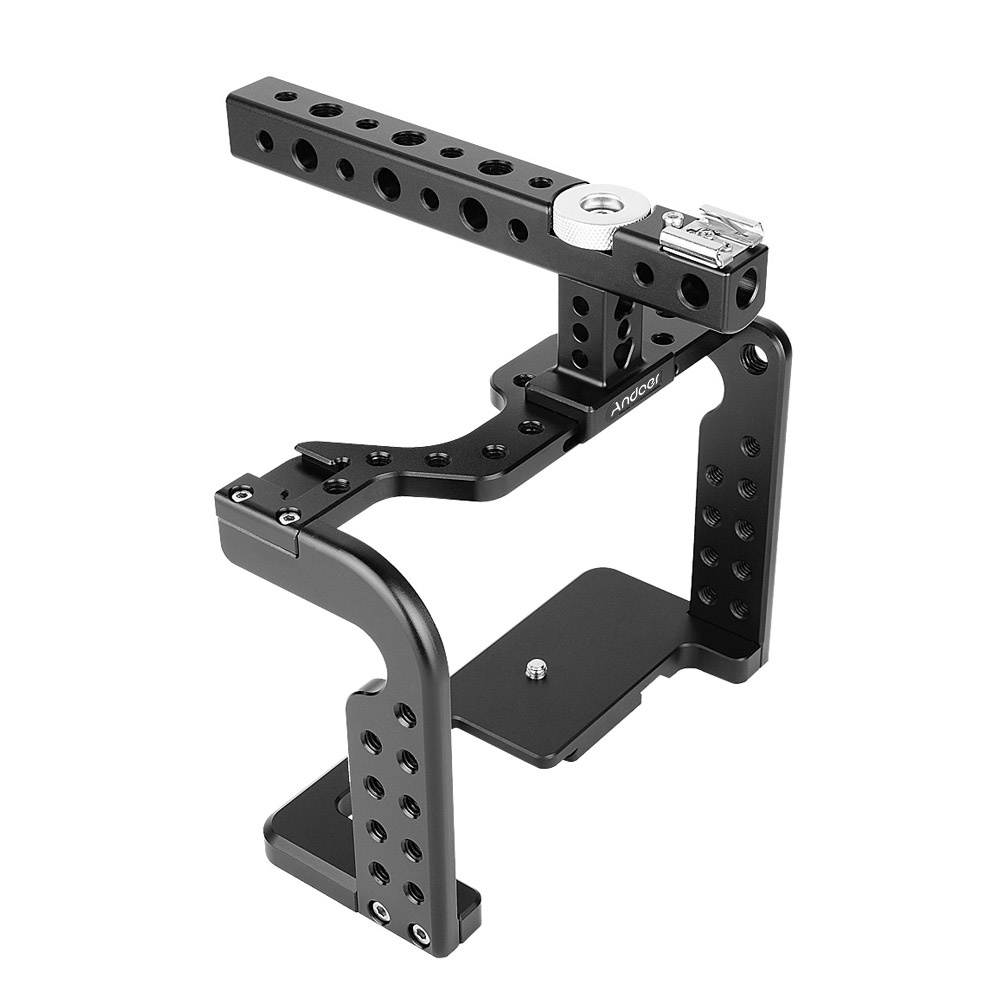 Andoer Video Camera Cage Stabilizer with Top Handle Aluminum Alloy Replacement for Panasonic GH5/GH4 DSLR to Mount Mic Monitor LED Light Film Making Accessories
