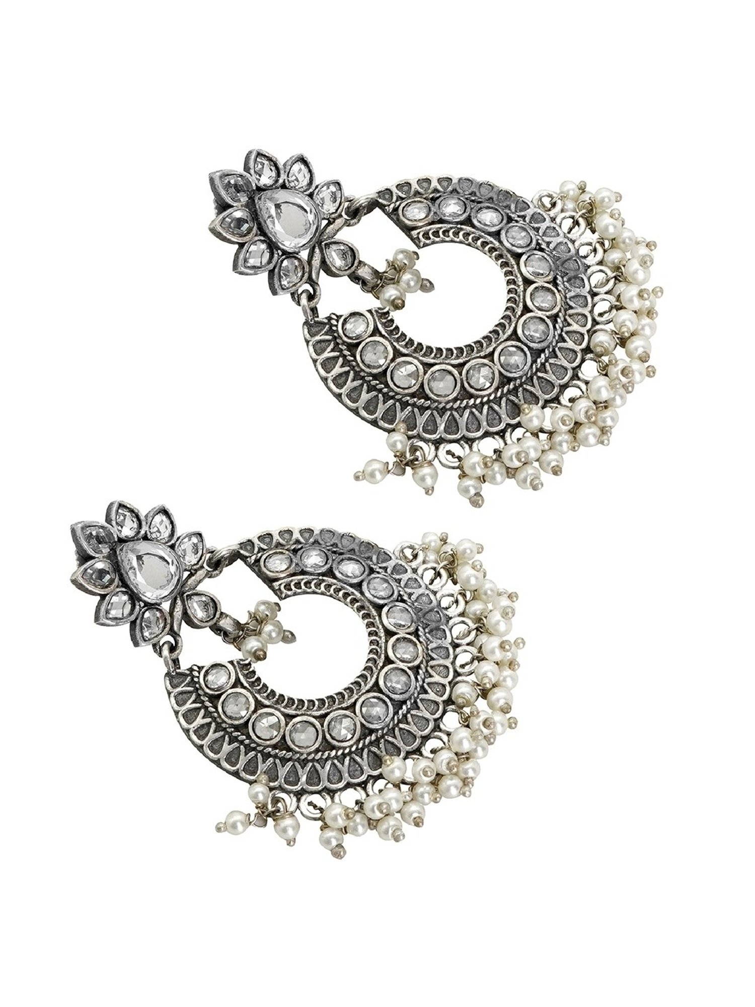 Teejh Ethnic Tvesha Silver Oxidized Chand Bali Earrings