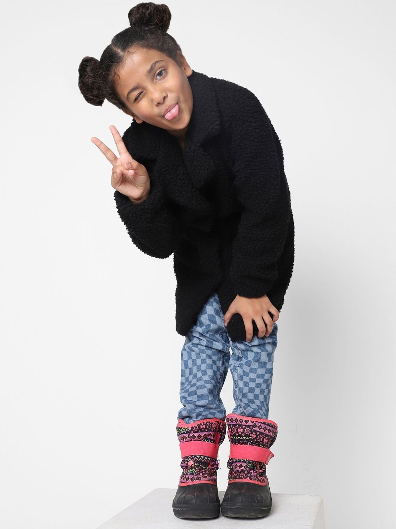 KIDS ONLY Kids Black Regular Fit Full Sleeves Coat