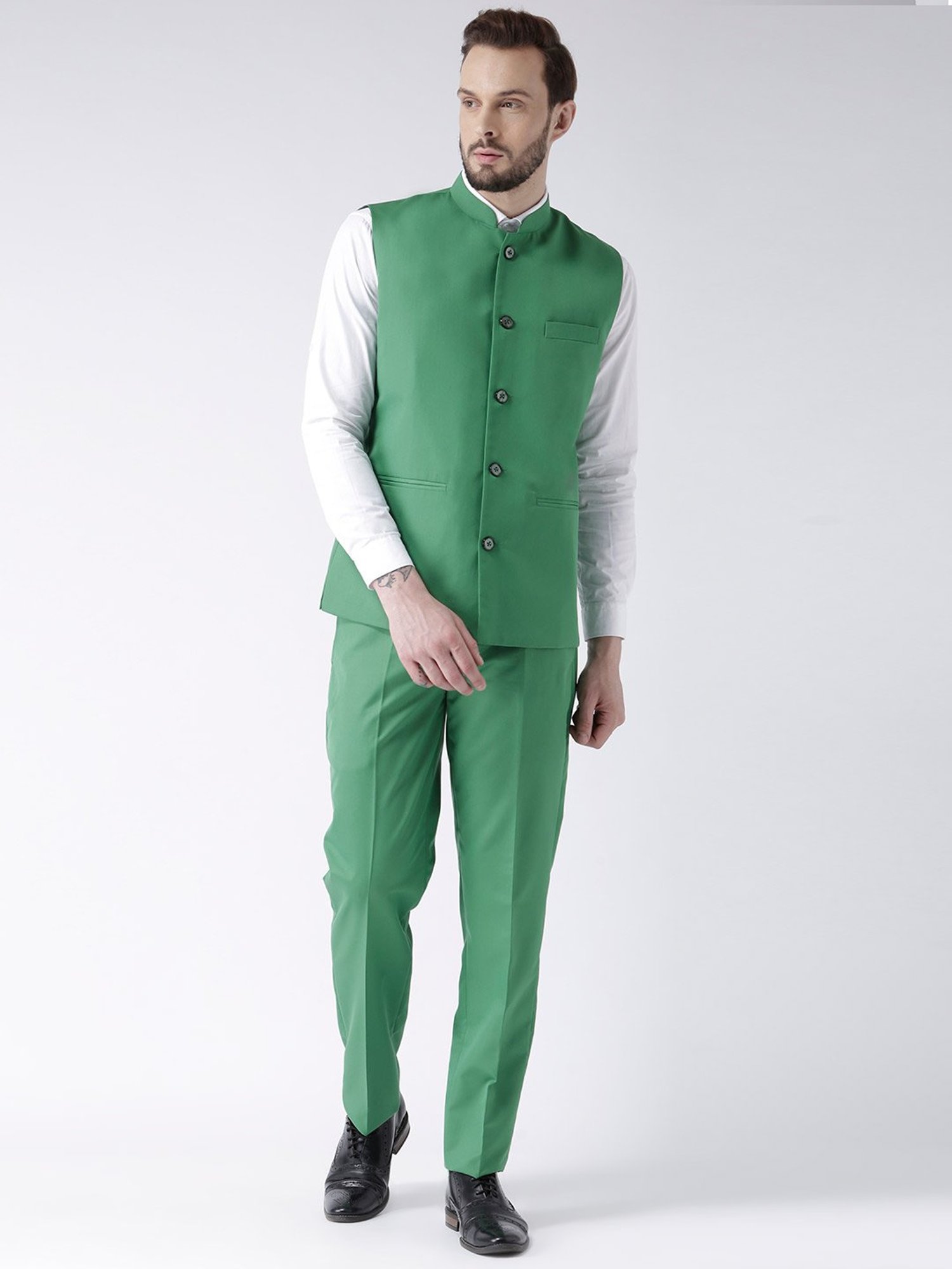 Hangup Plus Green Regular Fit Nehru Jacket