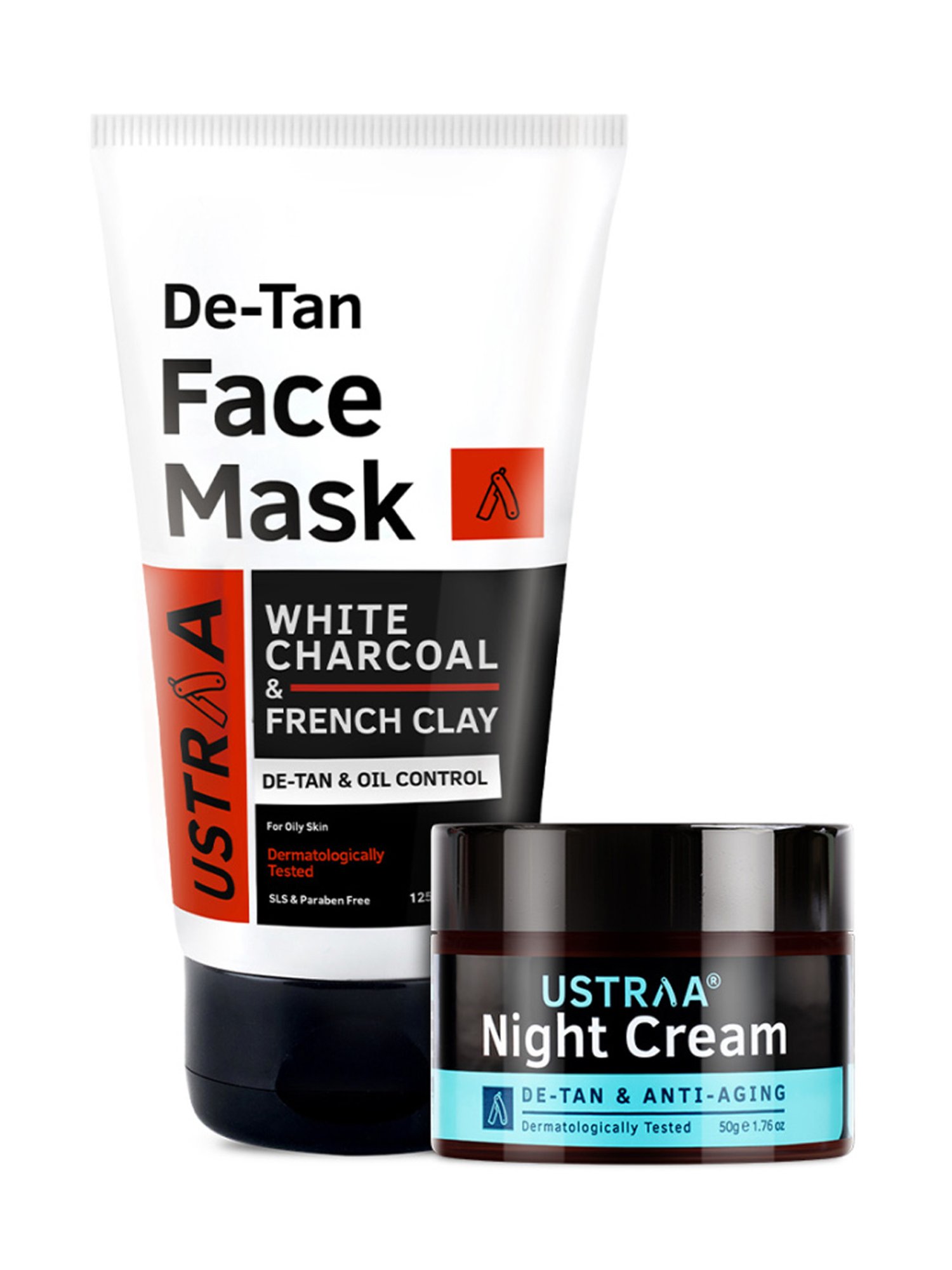 Ustraa Night Cream - De-tan and Anti-aging - 50 gm & Face Mask For oily - 125 gm