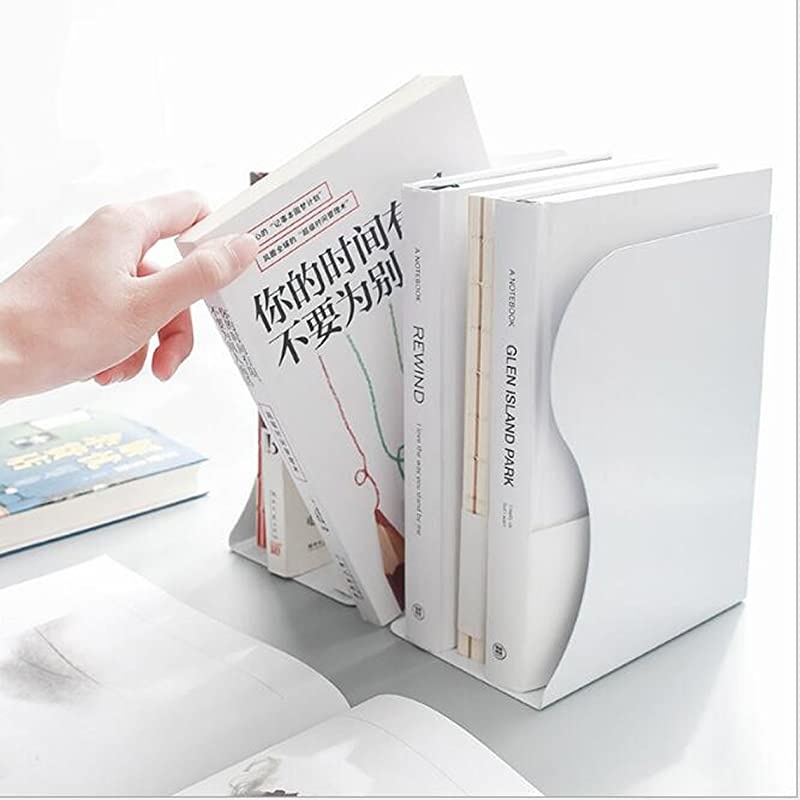 Simple Nature Japanese Style Black White Decorative Metal Iron Bookends Holder Stand Desk Nonskid Adjustable Bookend White