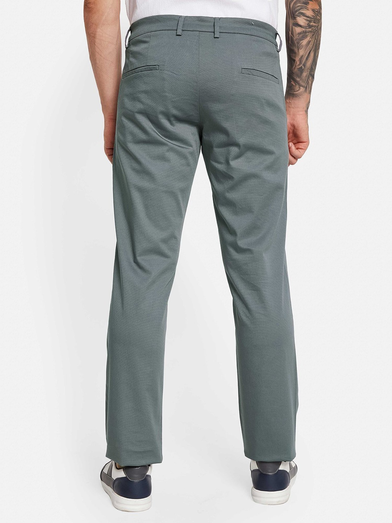 Octave Steel Blue Cotton Regular Fit Trousers