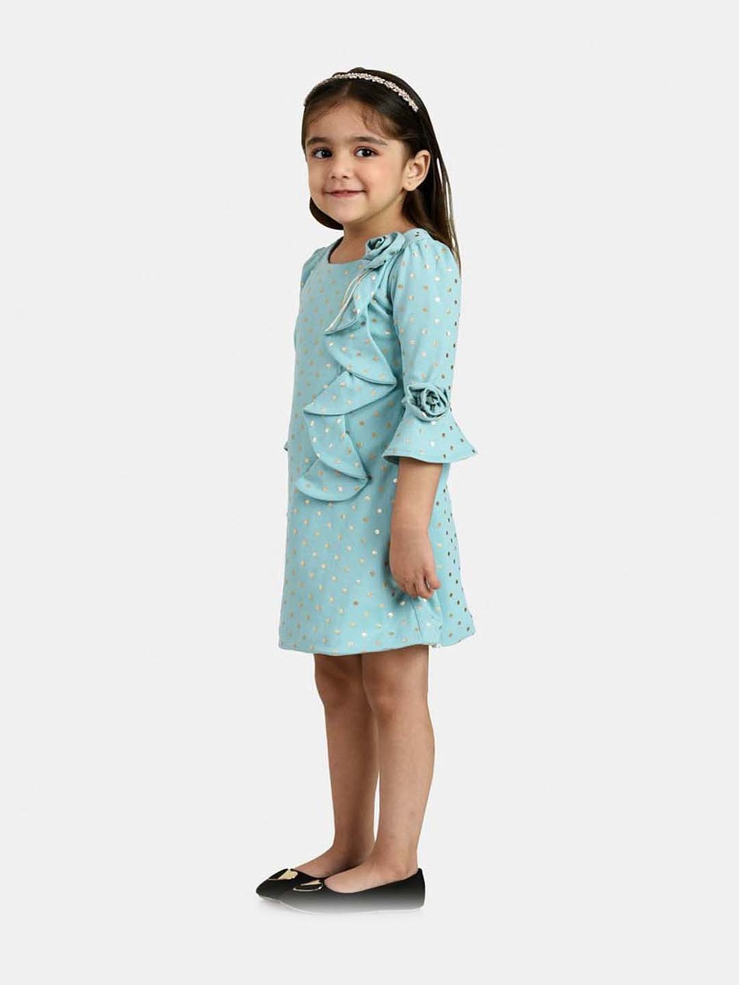 Peppermint Kids Sky Blue Printed Dress