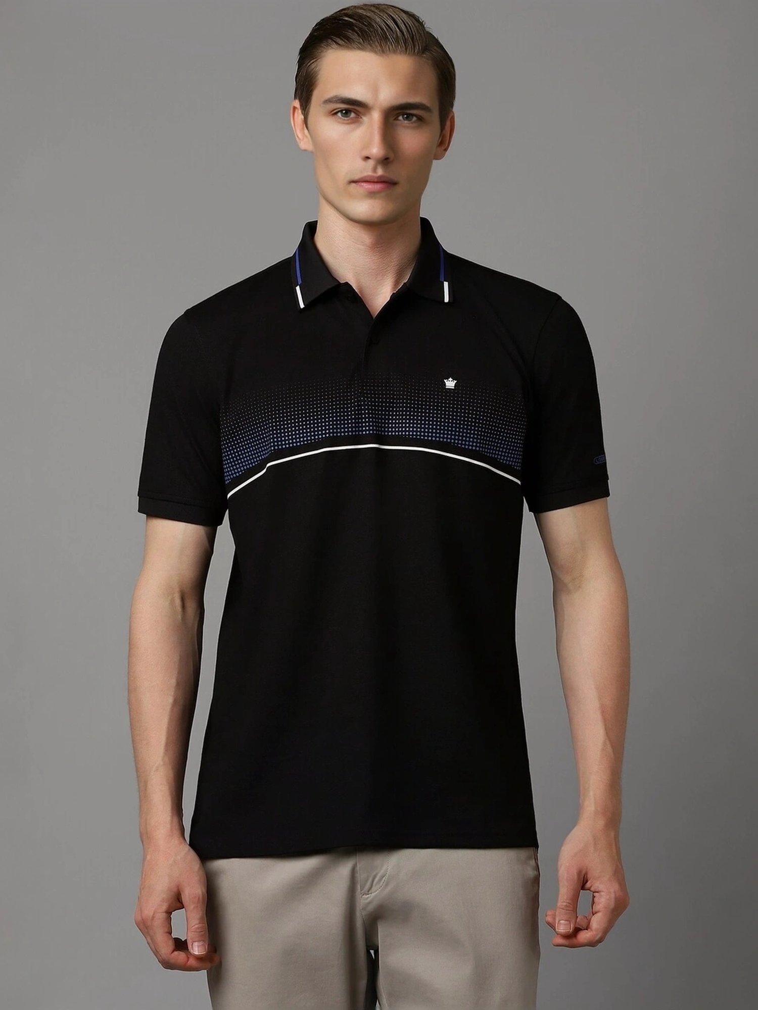 Louis Philippe Black Regular Fit Self Pattern Polo T-Shirt