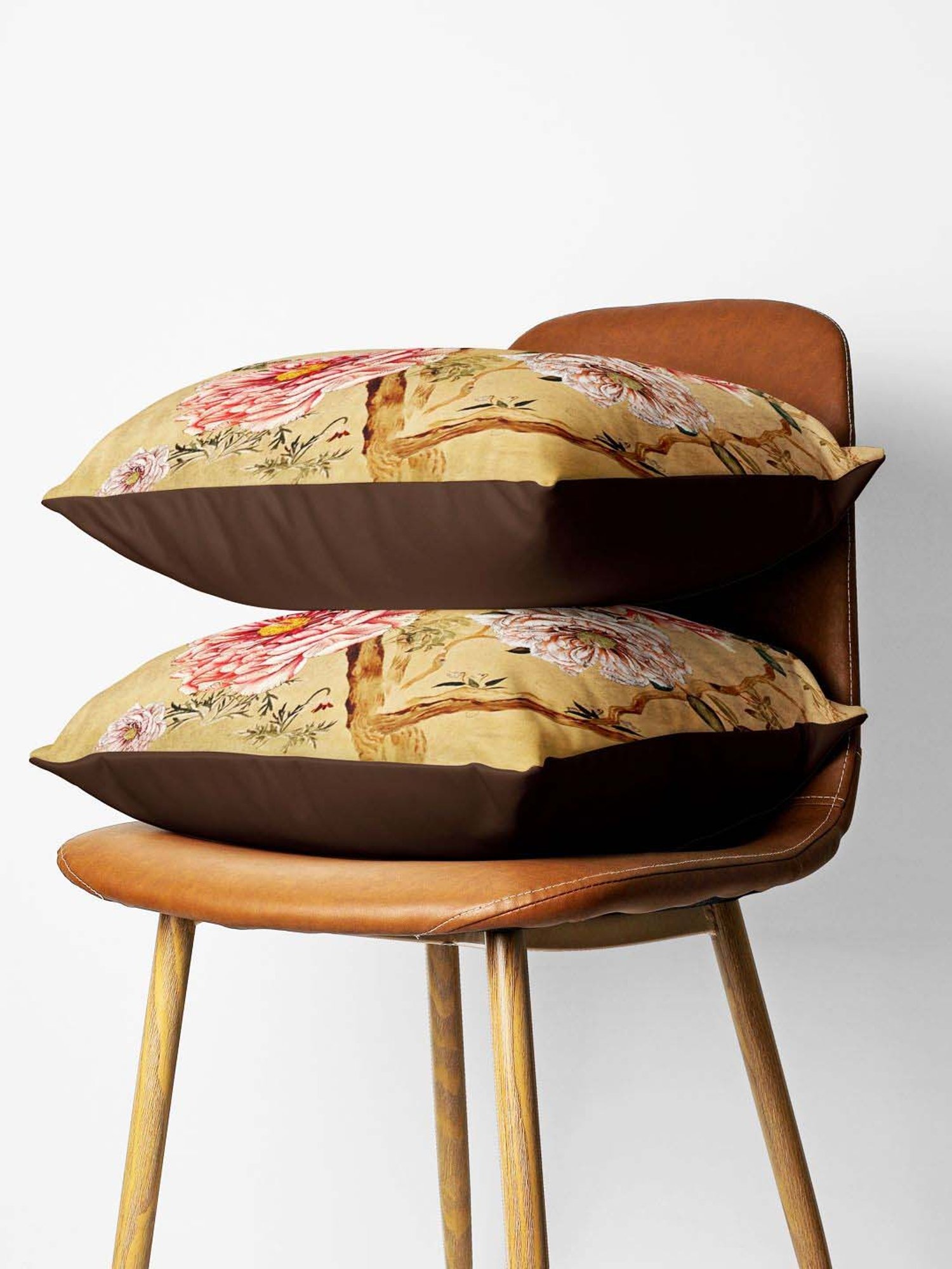 Bianca Ruyal Beige & Pink Microfibre Medium Cushion Cover - Set of 2