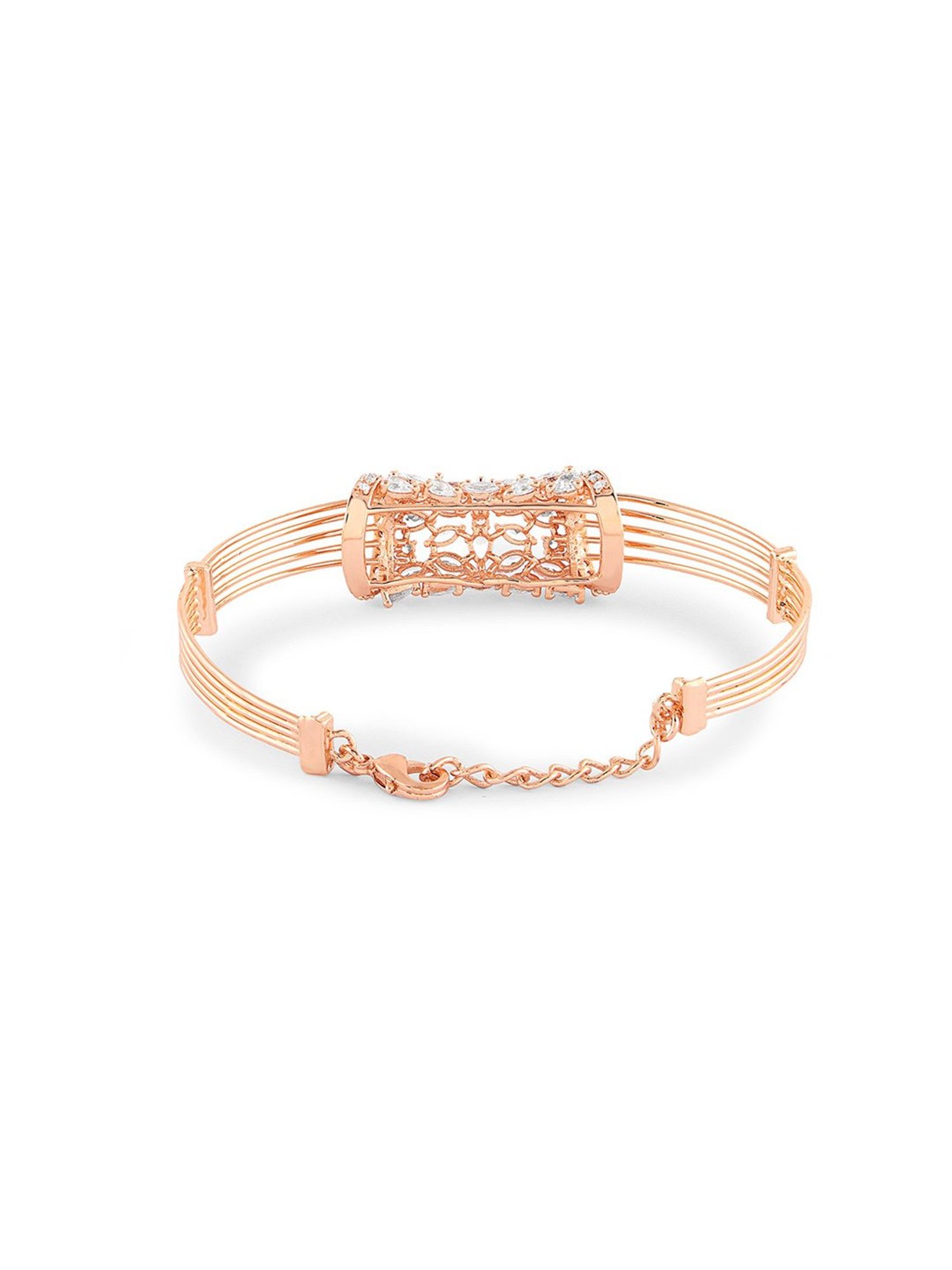 Zaveri Pearls Rose Gold Dazzling Cubic Zirconia Embellished Brass Kada Bracelet-ZPFK16914