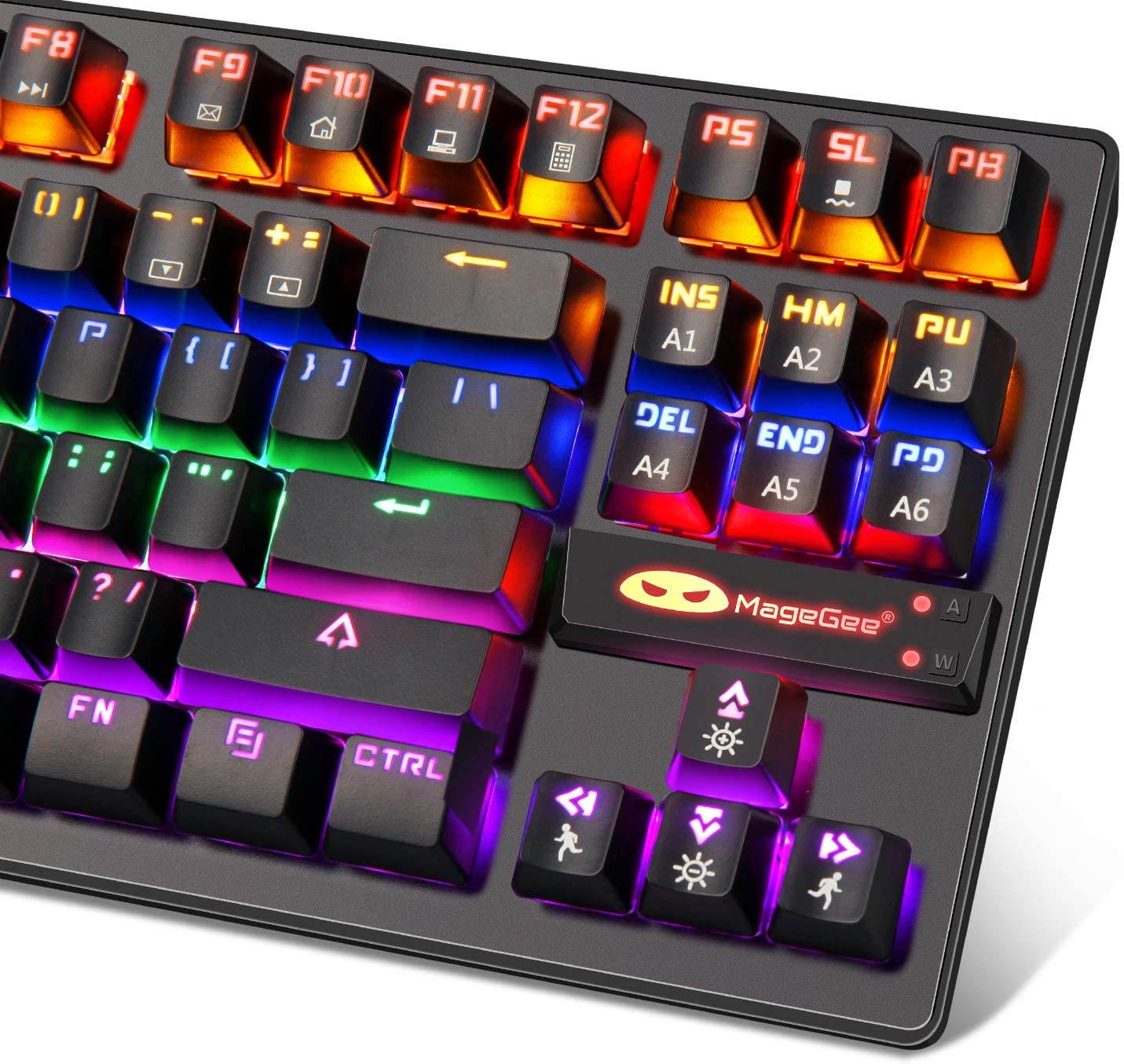 Mechanical Keyboard 87 Keys Small Compact Multicolour Backlit -Anivia MK1 Wired USB Gaming Keyboard with Blue Switches, Metal Construction, Water Resistant for Windows MAC Laptop Game