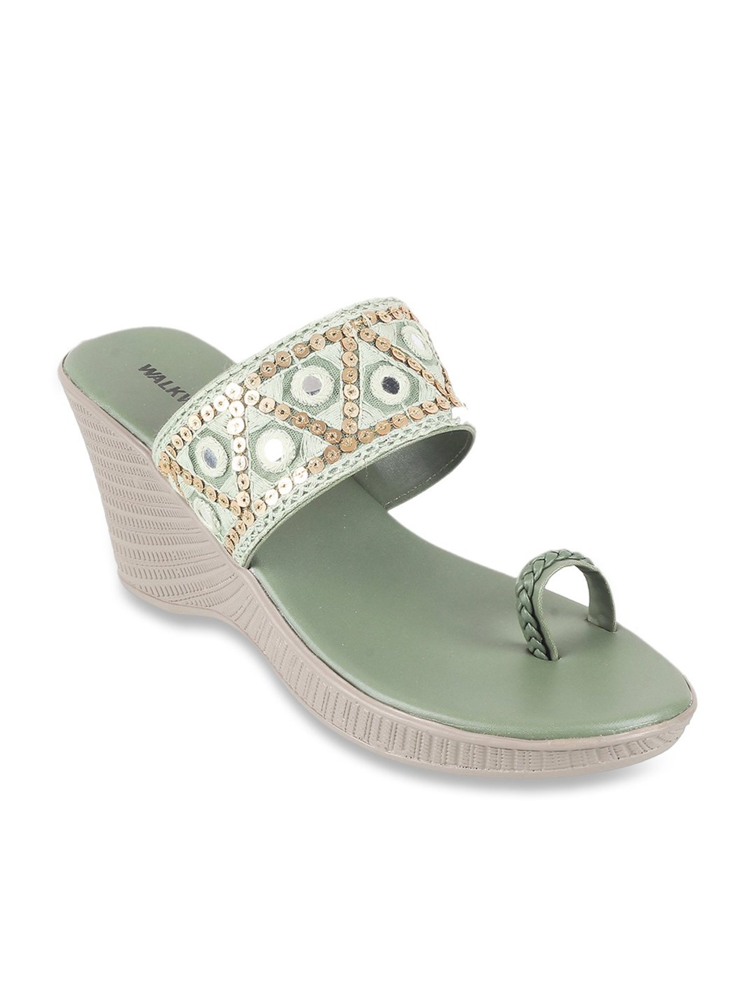 Walkway Women's Green Toe Ring Wedges