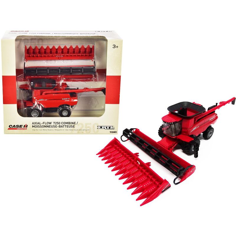 Case IH 7250 Axial-Flow Combine with Folding Auger and 12-Row Corn Head and Draper Grain Head 1/64 Diecast Model by ERTL TOMY
