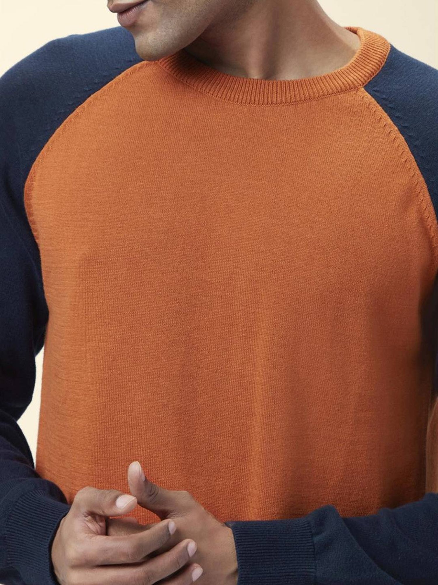 Byford By Pantaloons Orange Regular Fit Colour Block Sweaters