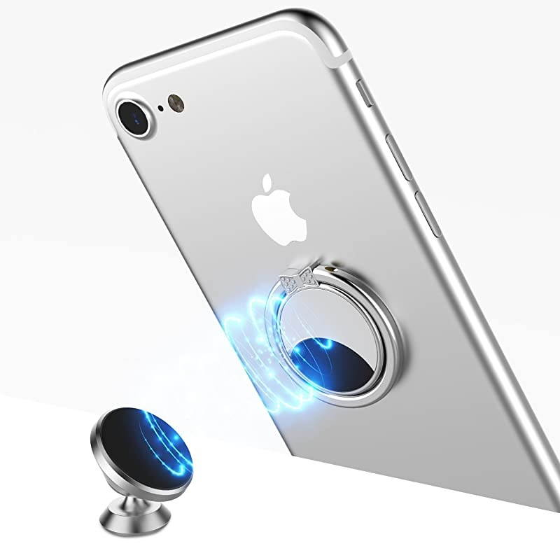 Smart Phone Finger Ring Holder Mirror Series Stylish 360Rotation 180Flip Ring Stand Grip Mount for iPhone 77 Plus Galaxy S8S8 Plus and Other Smartphones Silver 2 Pack