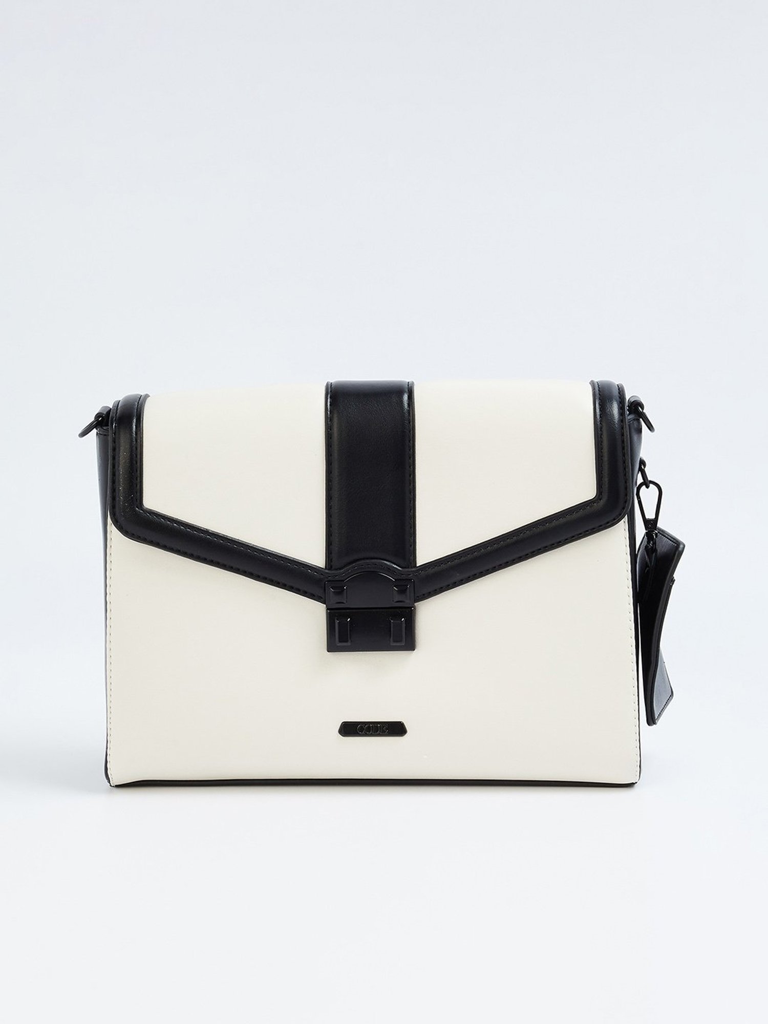 Code by Lifestyle White & Black Textured Sling Handbag