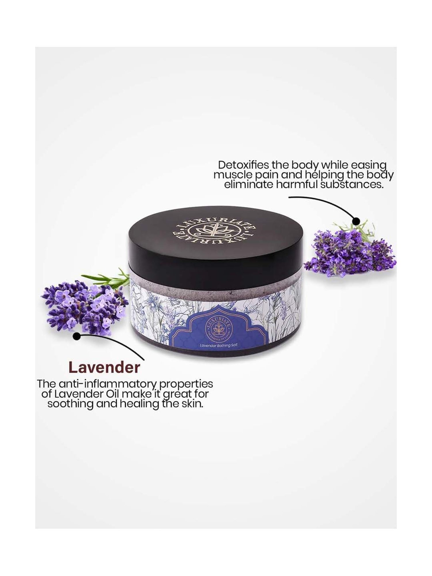 Luxuriate Lavender Bathing Salt Enriched With Essential Oil and Lavender Buds - 150 gm
