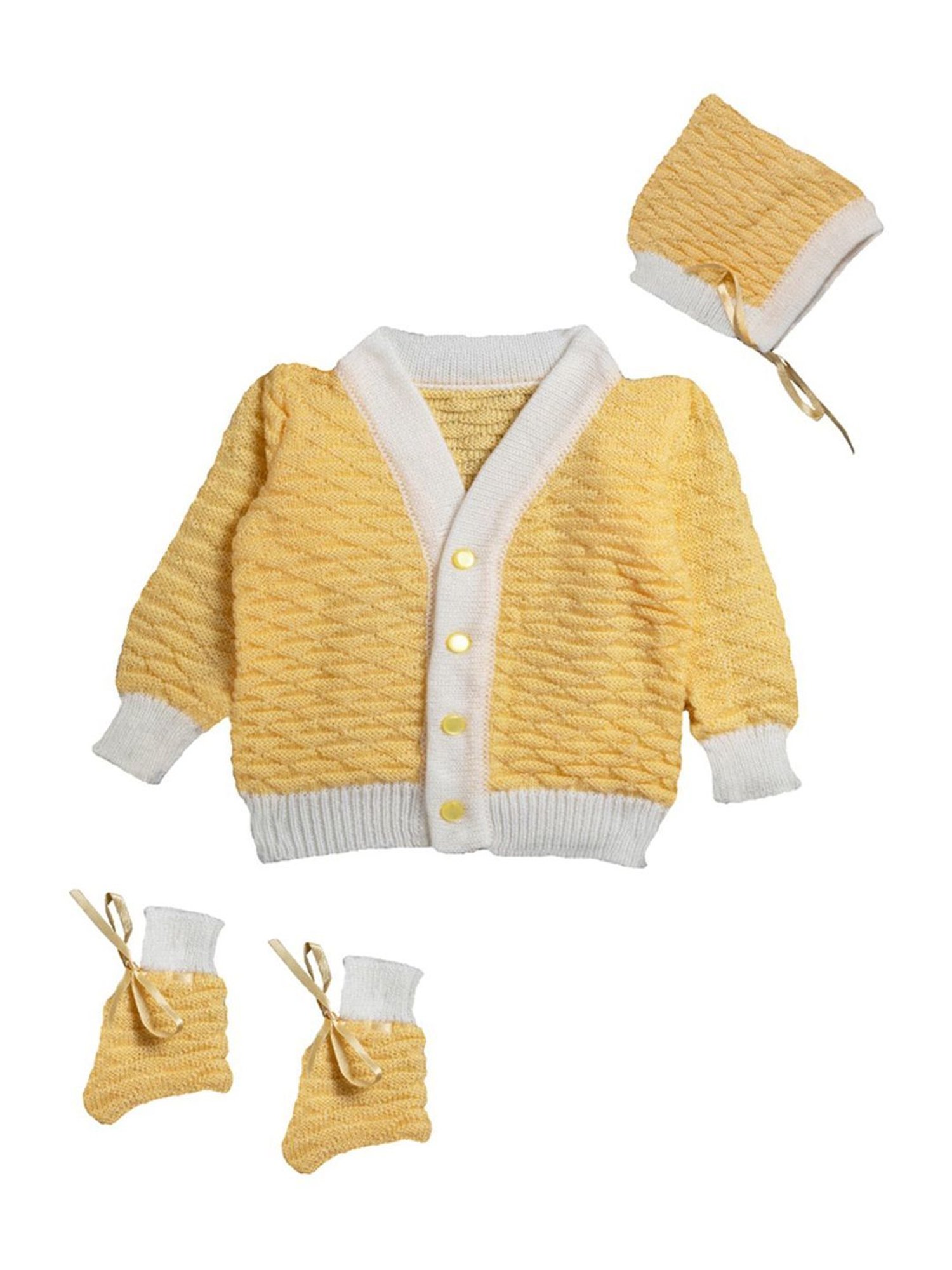 Little Angels Kids Yellow & White Textured Pattern Full Sleeves Sweater Set