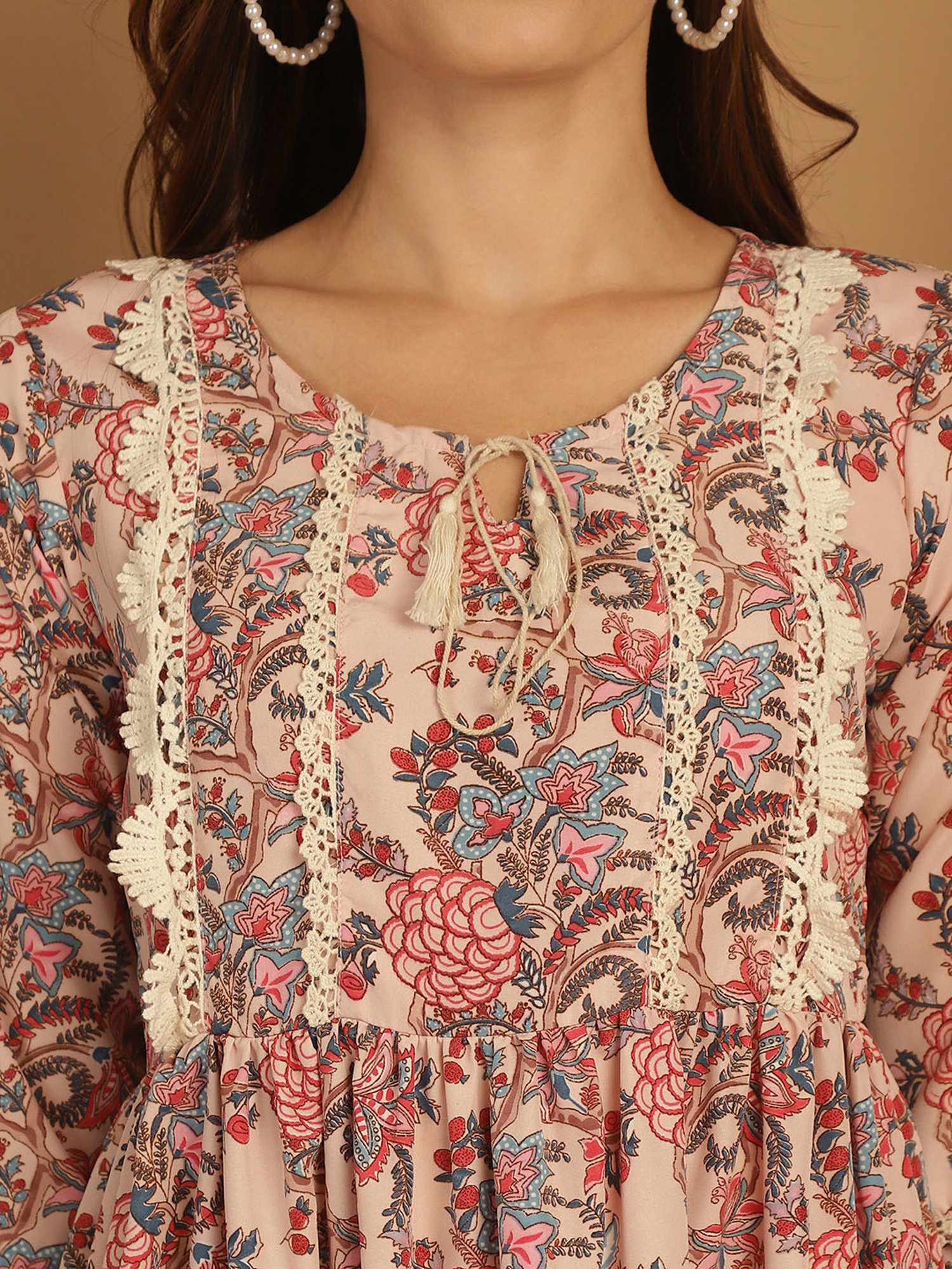 Indian Needle Pink Printed Ethnic Dress