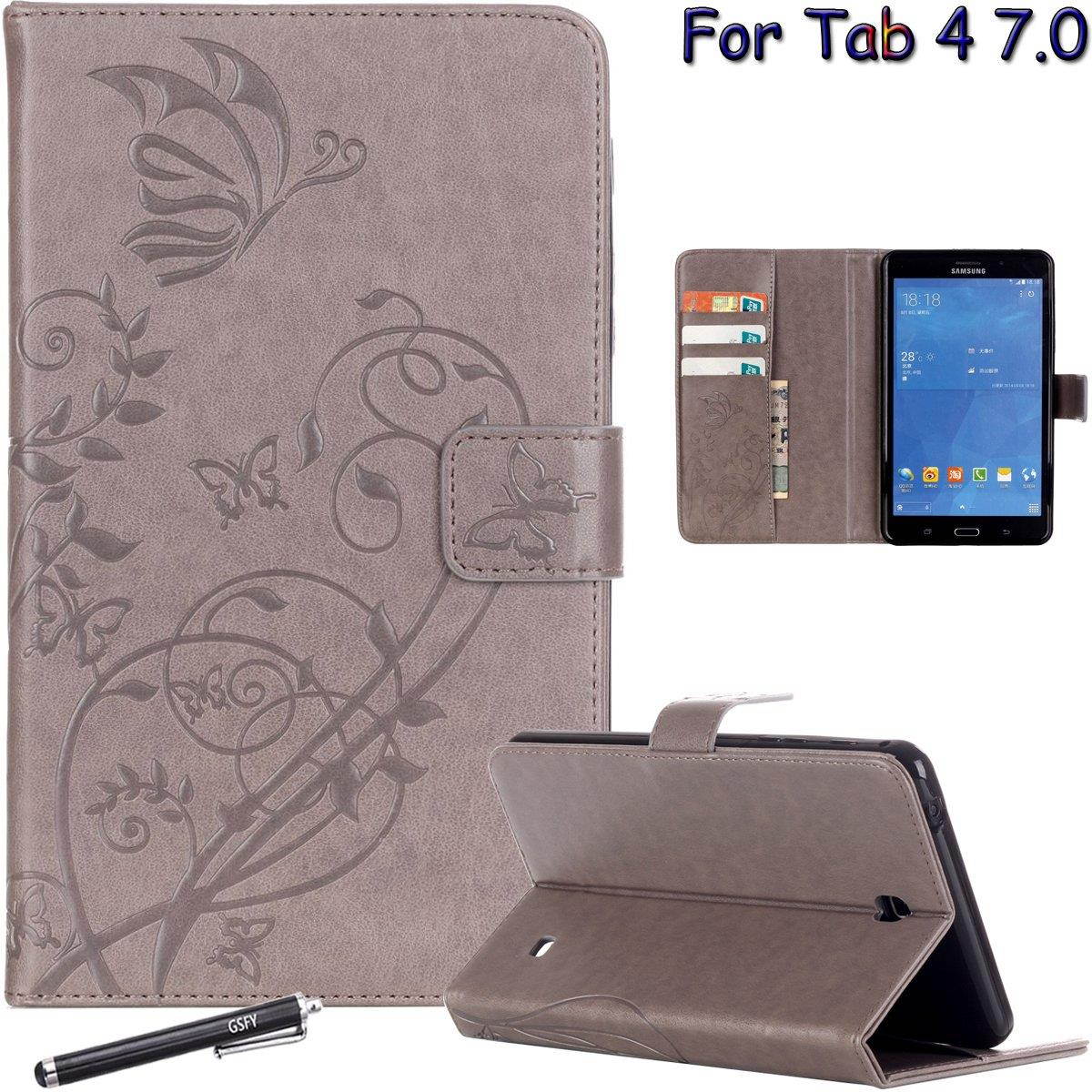 Galaxy Tab 4 7.0 Case, Newshine Butterfly & Flower PU Leather Flip Kickstand/Wallet Case [Magnetic Closure] [Card Slots] Case Cover for Samsung Galaxy Tab 4 7.0 SM-T230/T231/T235 (Gray)